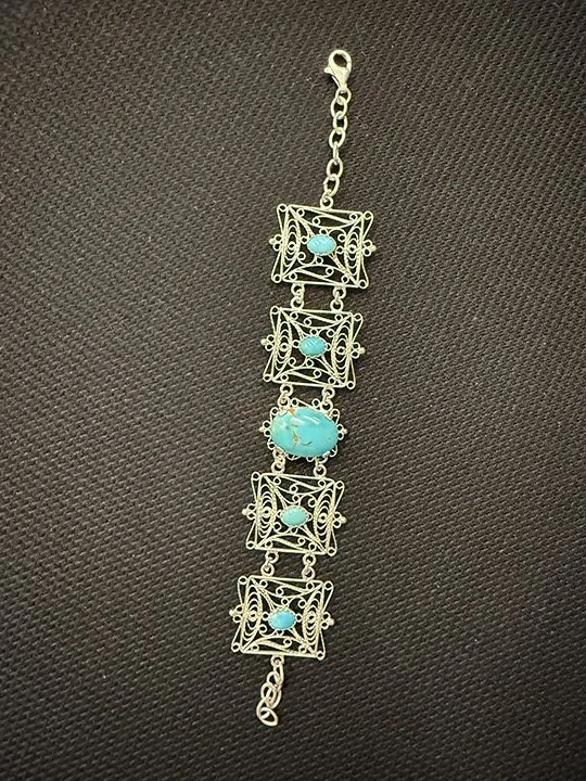 Juan Lopez, filigree bracelet, silver and turquoise