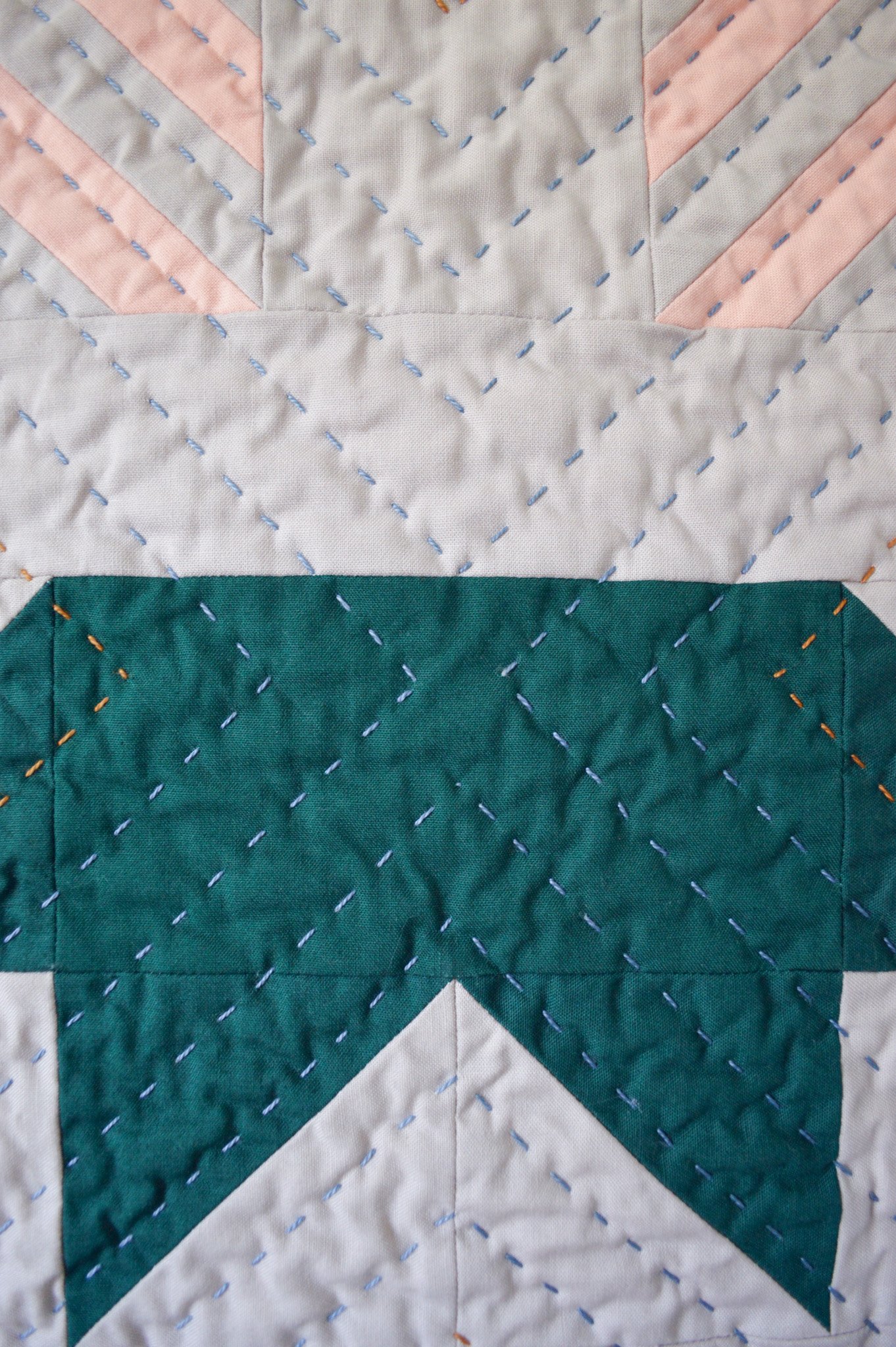  detail of hand quilting on a modern mini quilt 