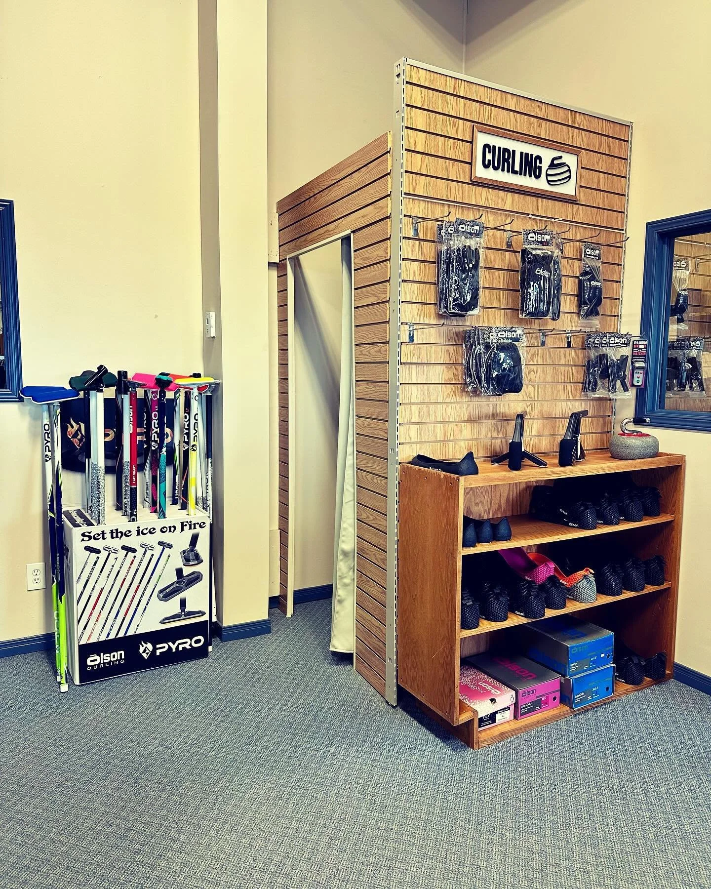 Curling stock is starting to come in! New Olson PYRO brooms with bright colours. 🥌 Open Monday to Friday 9-5