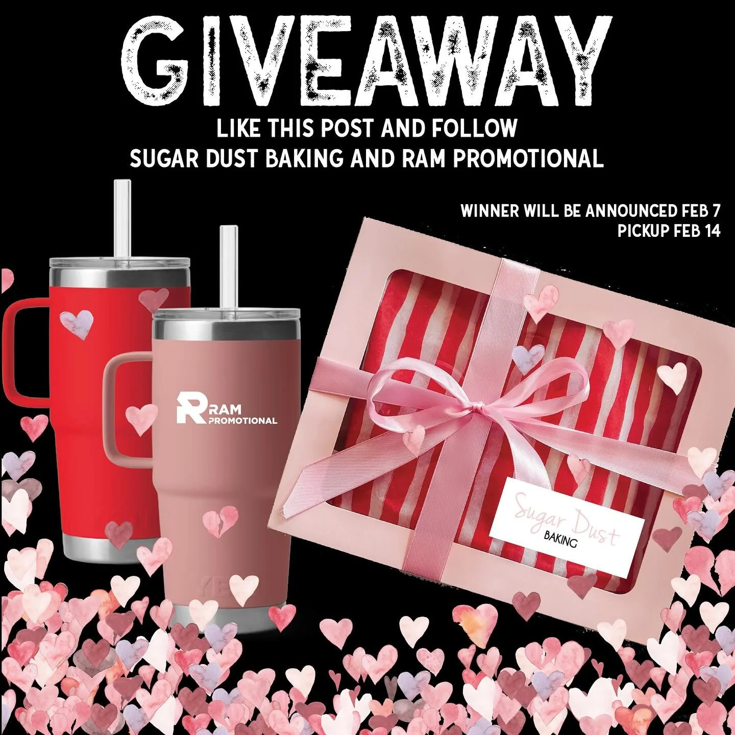 📣GIVEAWAY for your sweetie❤️ Like this post and follow BOTH @rampromotional_os &amp; @sugardust_baking  winner will be announced on this account only. 🧁🍪🍓Sugar Dust Baking treat box will contain:  2 mini salted caramel cheesecakes, 2 decorated su