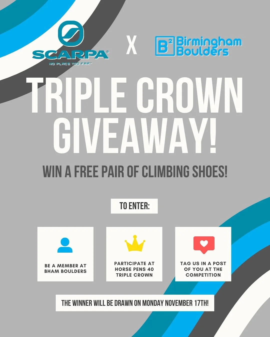 Free climbing shoes say whattttt⁉️🥾

We're teaming up with @scarpana &amp; @triplecrownbouldering to offer one of our lucky members a free pair of Scarpas! To enter the giveaway you must:

a. Be a member of Birmingham Boulders
b. Participate in the 