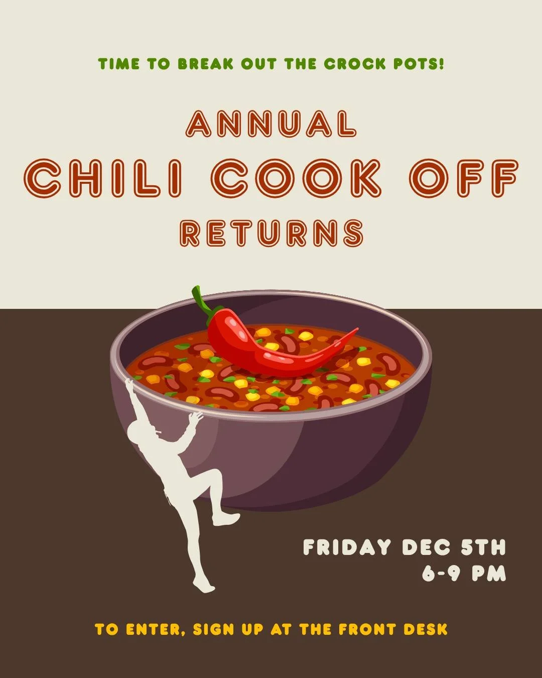 It's chili season y'all‼️🍂🥄

We'd love to invite you all back to our annual chili cook off here at B2 on Friday December 5th from 6-9pm!

Bring your best recipe AND your best side👀 Judging will begin promptly at 6pm with voting at 8pm - the winner