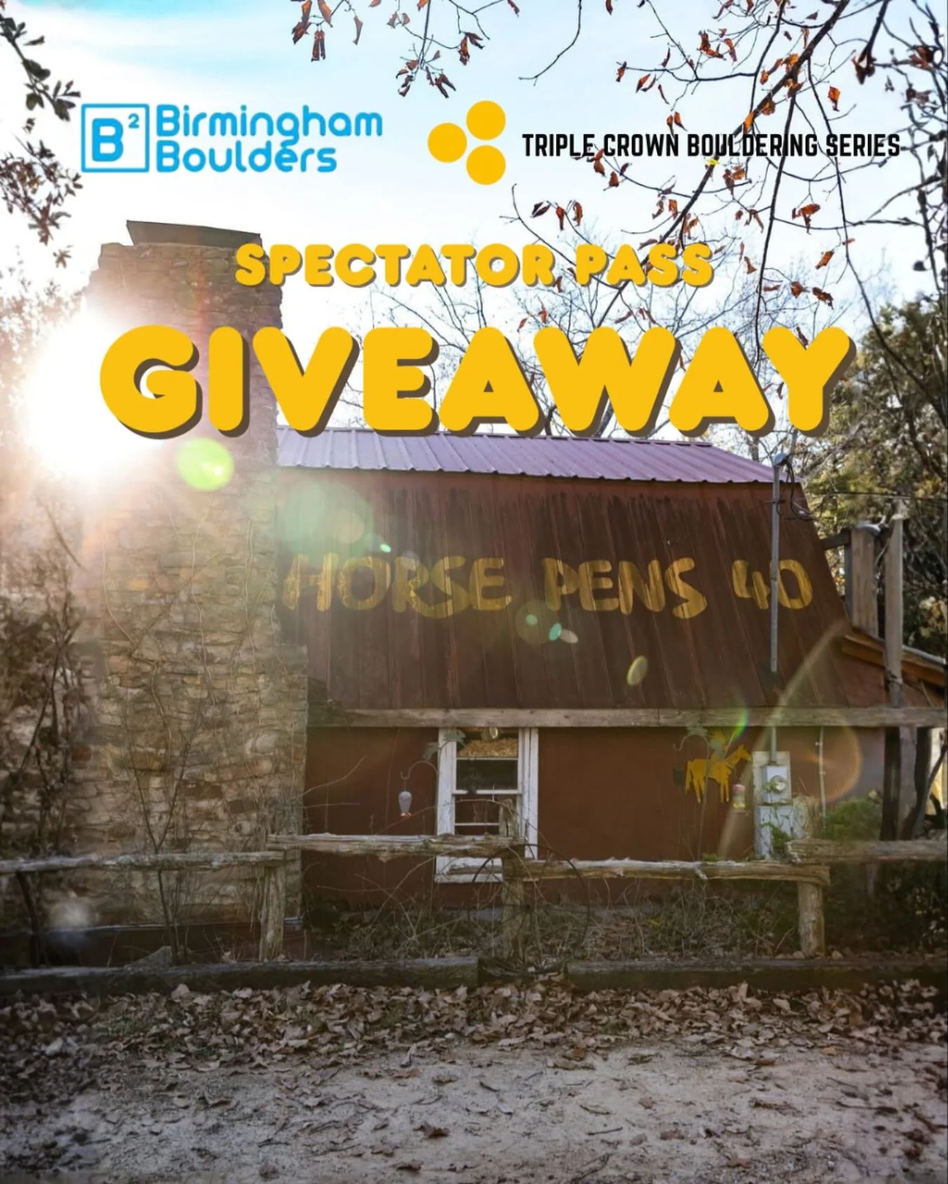 🪨GIVEAWAY TIME!!!🪨
This Saturday is the LAST Triple Crown Event at HP-40! Not interested in competing but still want to come watch? Perfect!
We&rsquo;re giving away a FREE spectator pass for the event!!

Giveaway Rules:
1. Must be following @bhambo