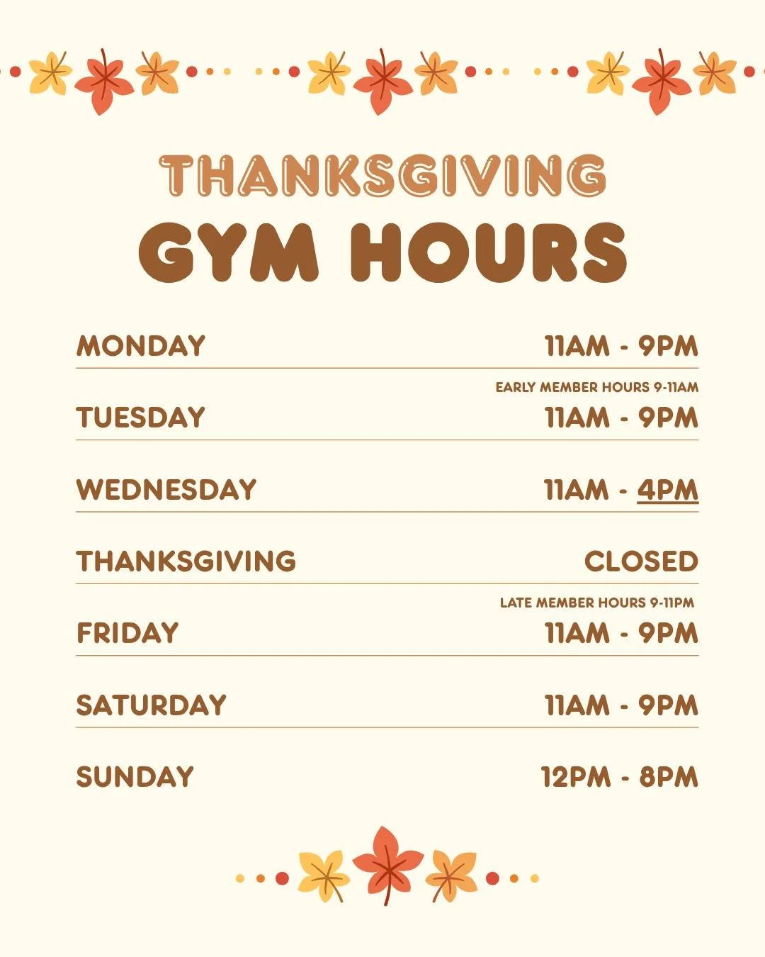 Here are our November Holiday Hours 🍁🦃🍂