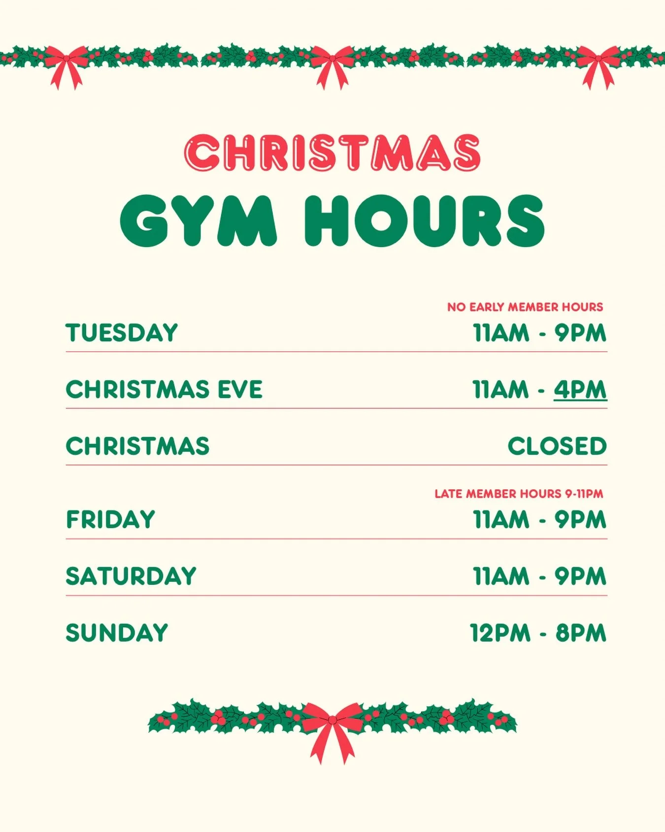 Here are our hours for the remainder of the week 🎄🎅🏼