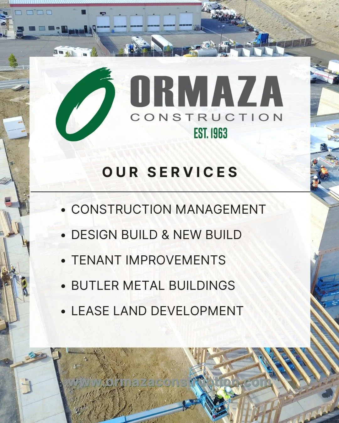 More than 60 years of building excellence. Ormaza Construction delivers the full spectrum of services needed for success, including specialized Tenant Improvements, durable Butler Metal Buildings, and expert Construction Management.
Ready to build? S