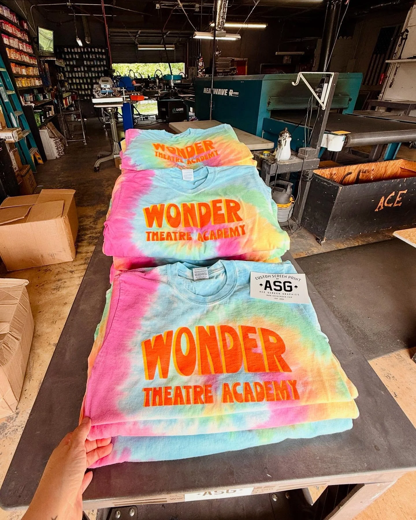 Cute summer vibes ready for pickup! ✨☀️✨
#tiedye #tshirts #tshirtprinting #summer #summercamp #wednesdayvibe #outthedoor 
#qualityprintshop #sanantonio #twentyyears #andcounting 
#familybusiness #smallbusiness #trustedcompany