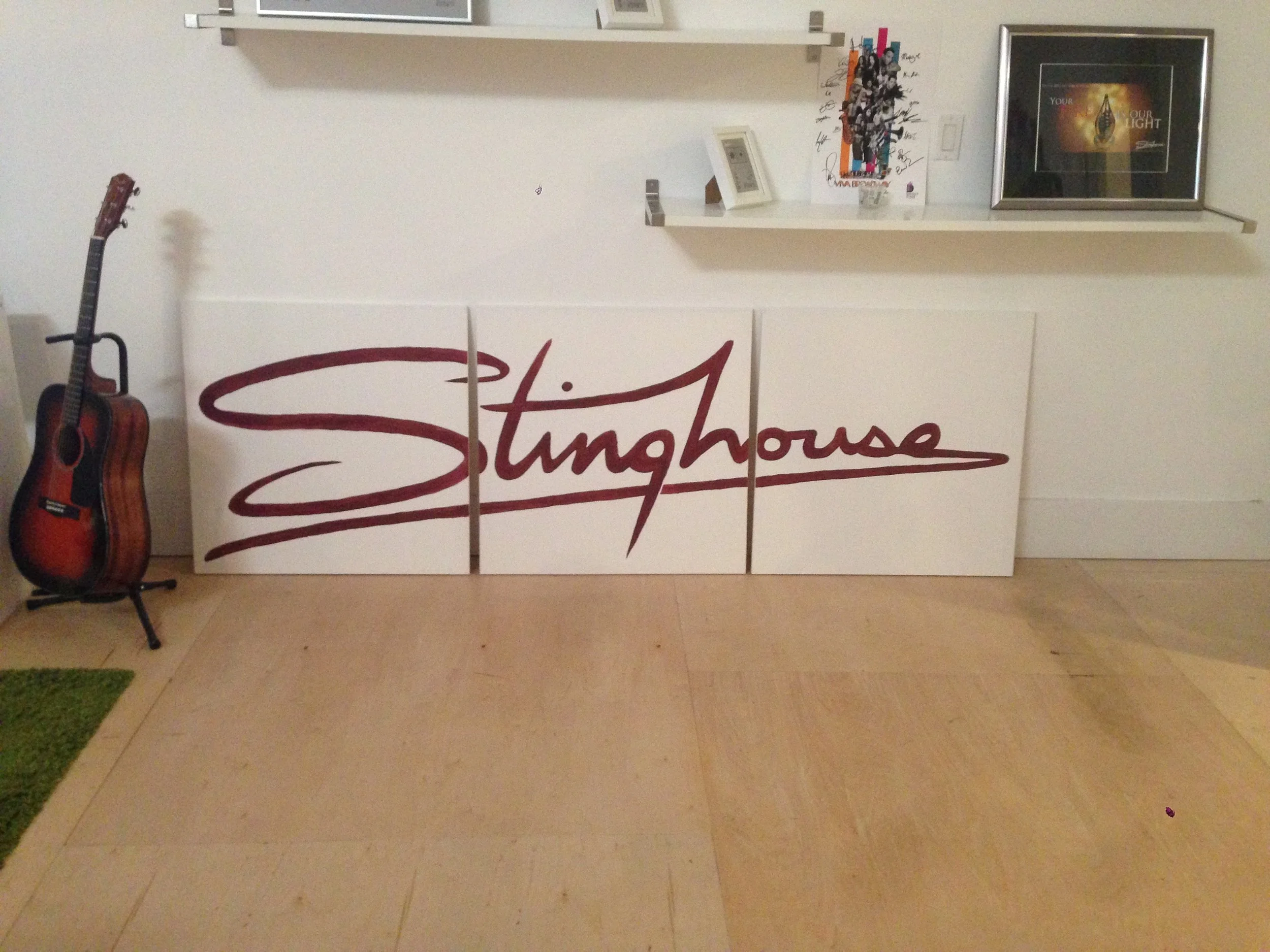 Sometimes I paint, too. Here's the final logo I designed on three 4x4 tiles.