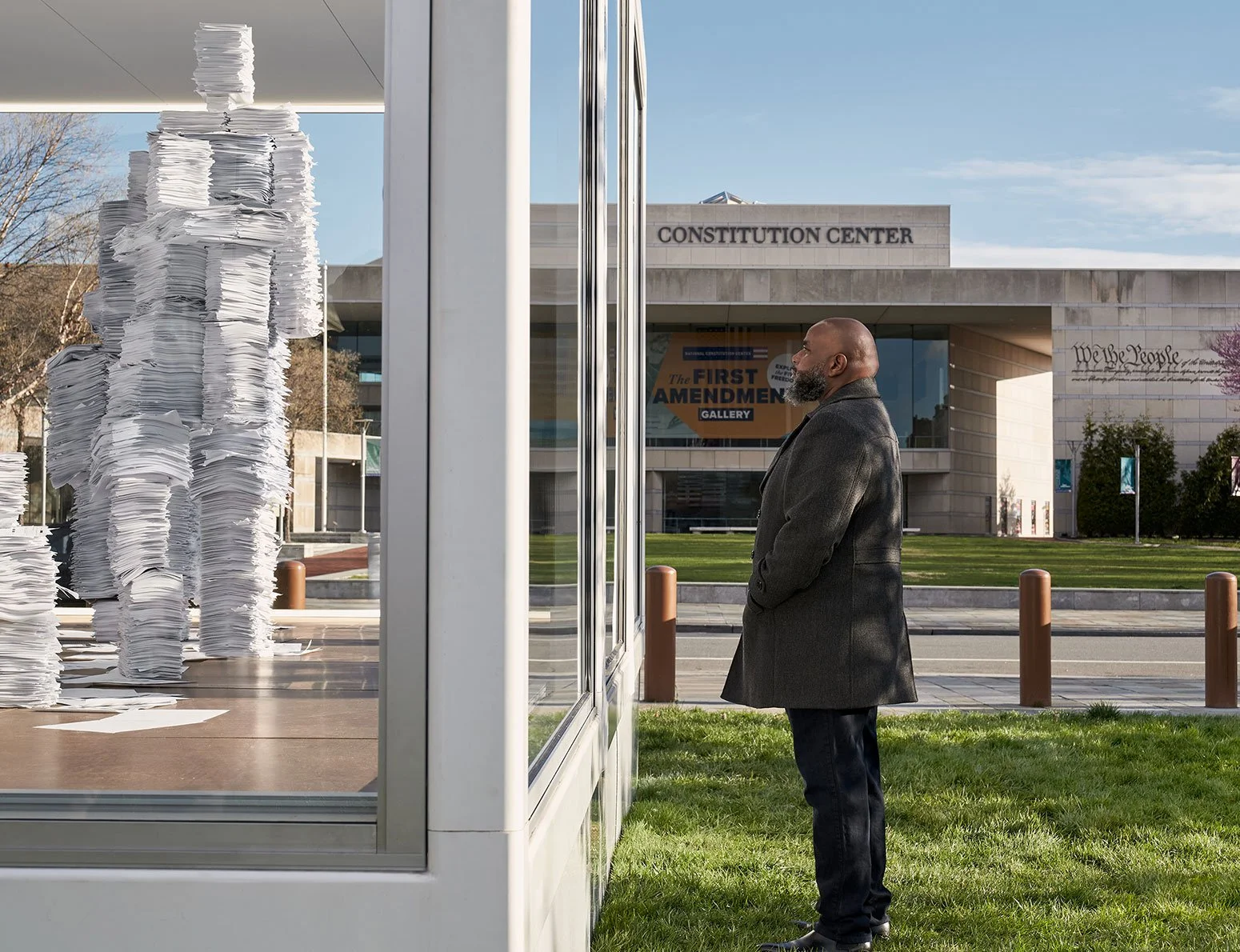 We placed these 'paper statues' in front of the National Constitution Center, a juxtaposition to where our founding fathers originated our constitution.