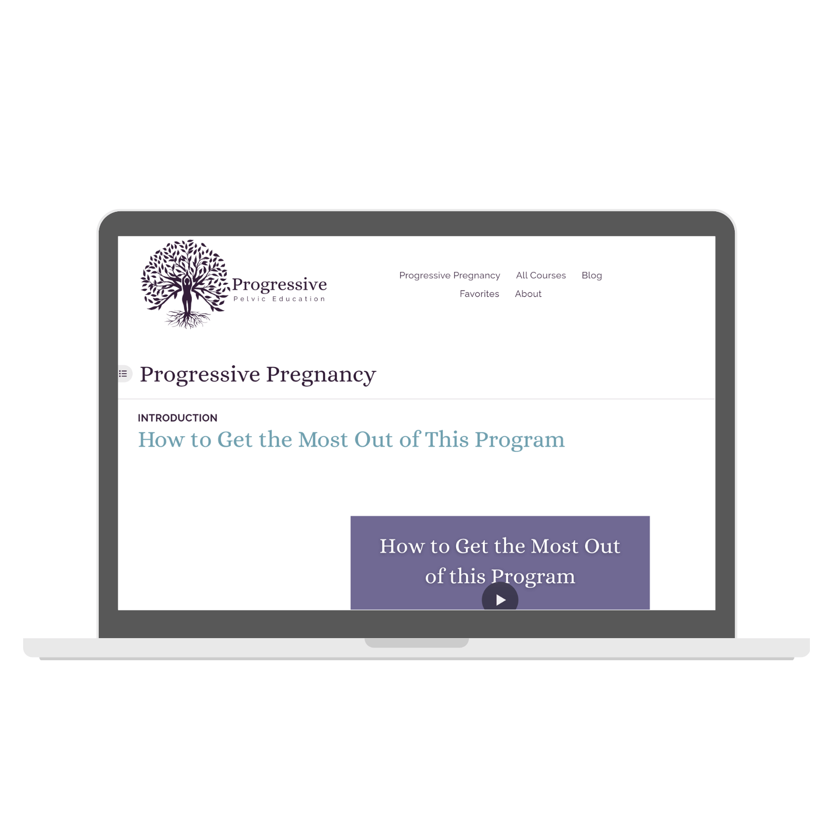 Image of a laptop screen showing module 1 of Progressive Pregancy - How to get the most out of this program