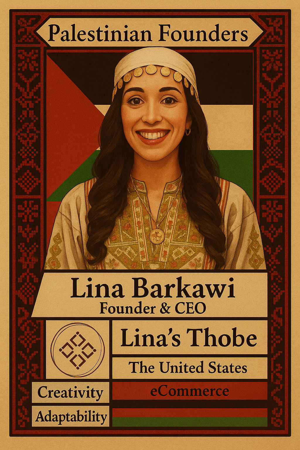 Lina's Thobe by Lina Barkawi 
Lina's Thobe reimagines the traditional Palestinian embroidered dress for the modern world. By blending authentic embroidery techniques with contemporary design, the brand transforms cultural heritage into wearable art t