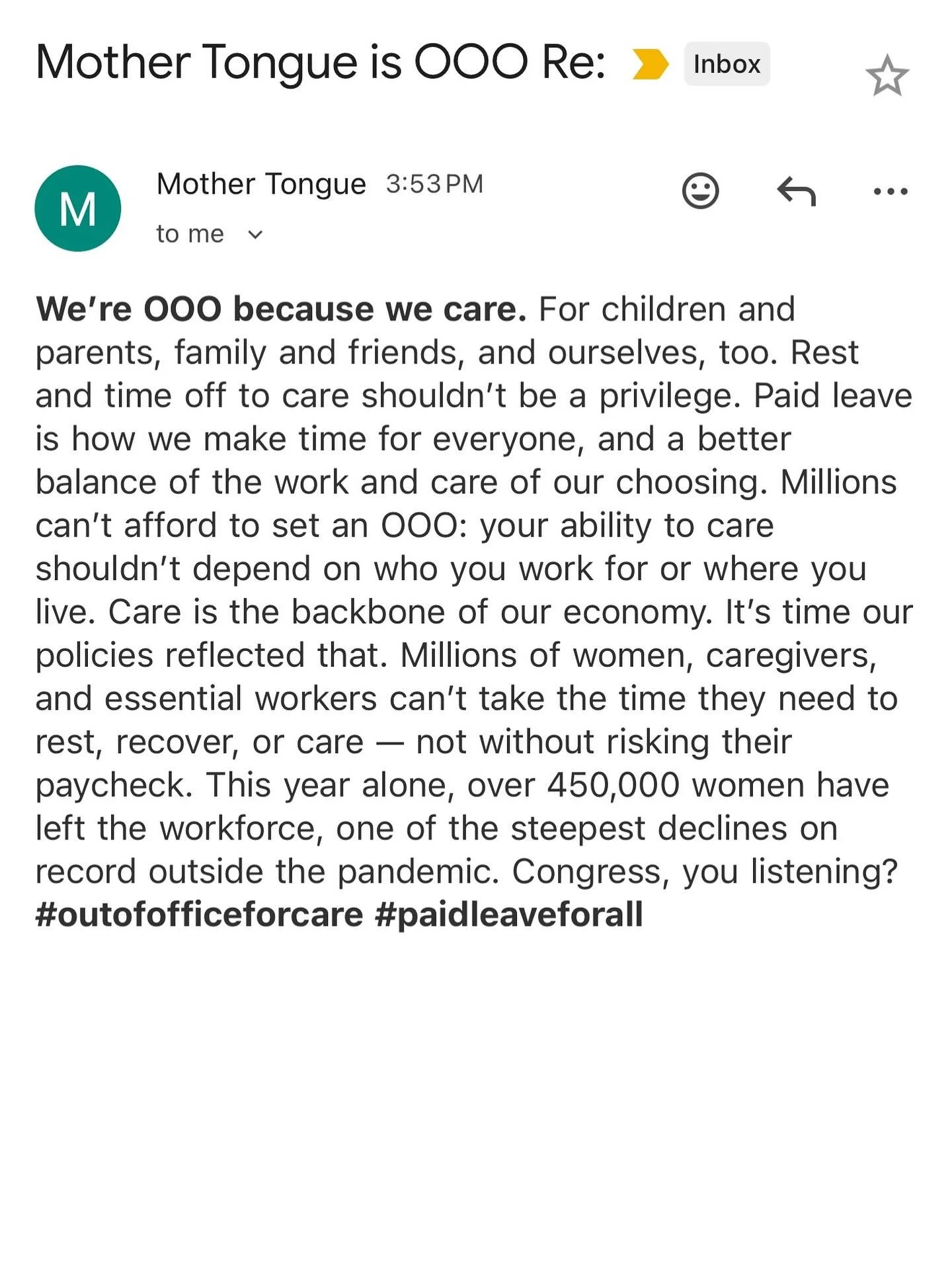 #PaidLeaveForAll. #OutOfOfficeForCare