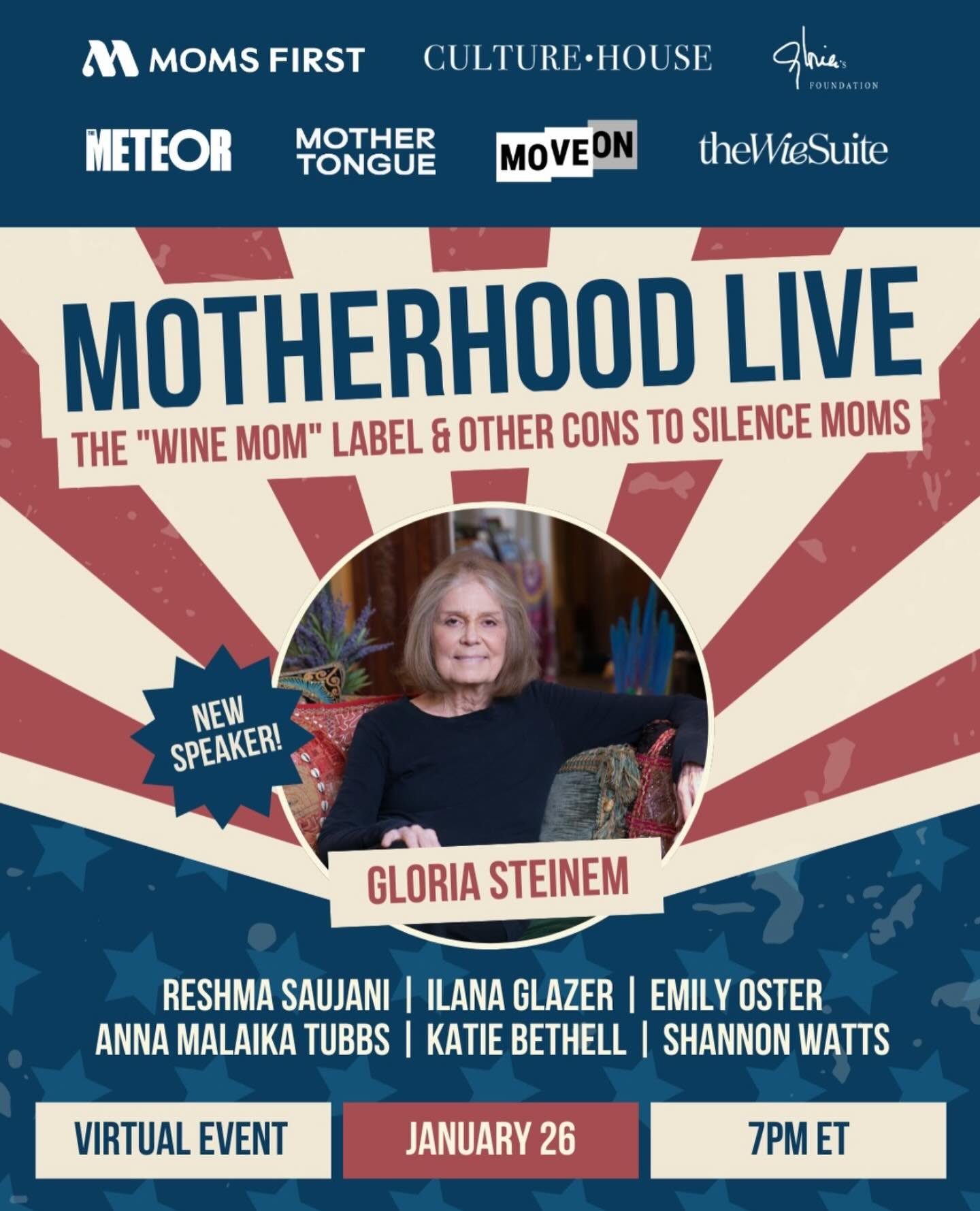 HAVE WE MENTIONED THAT GLORIA STEINEM HAS JOINED THE CHAT?

You are not going to want to miss &ldquo;Motherhood Live&rdquo;&mdash;a conversation presented by @momsfirstus with @gloriasteinem @ilana @profemilyoster @reshmasaujani @annamalaikatubbs @sh