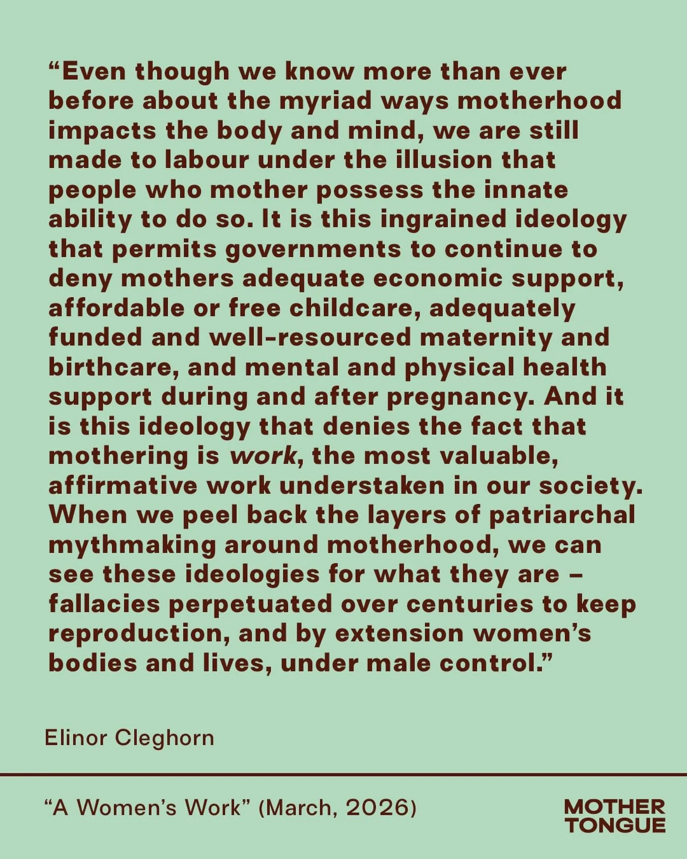Should anyone be in the market (like we are!) for a comprehensive history of a) motherhood as an institution (severely shaped by the patriarchy, obvs) and b) mothering as an experience, from the ninth century BCE to the present day, feminist cultural