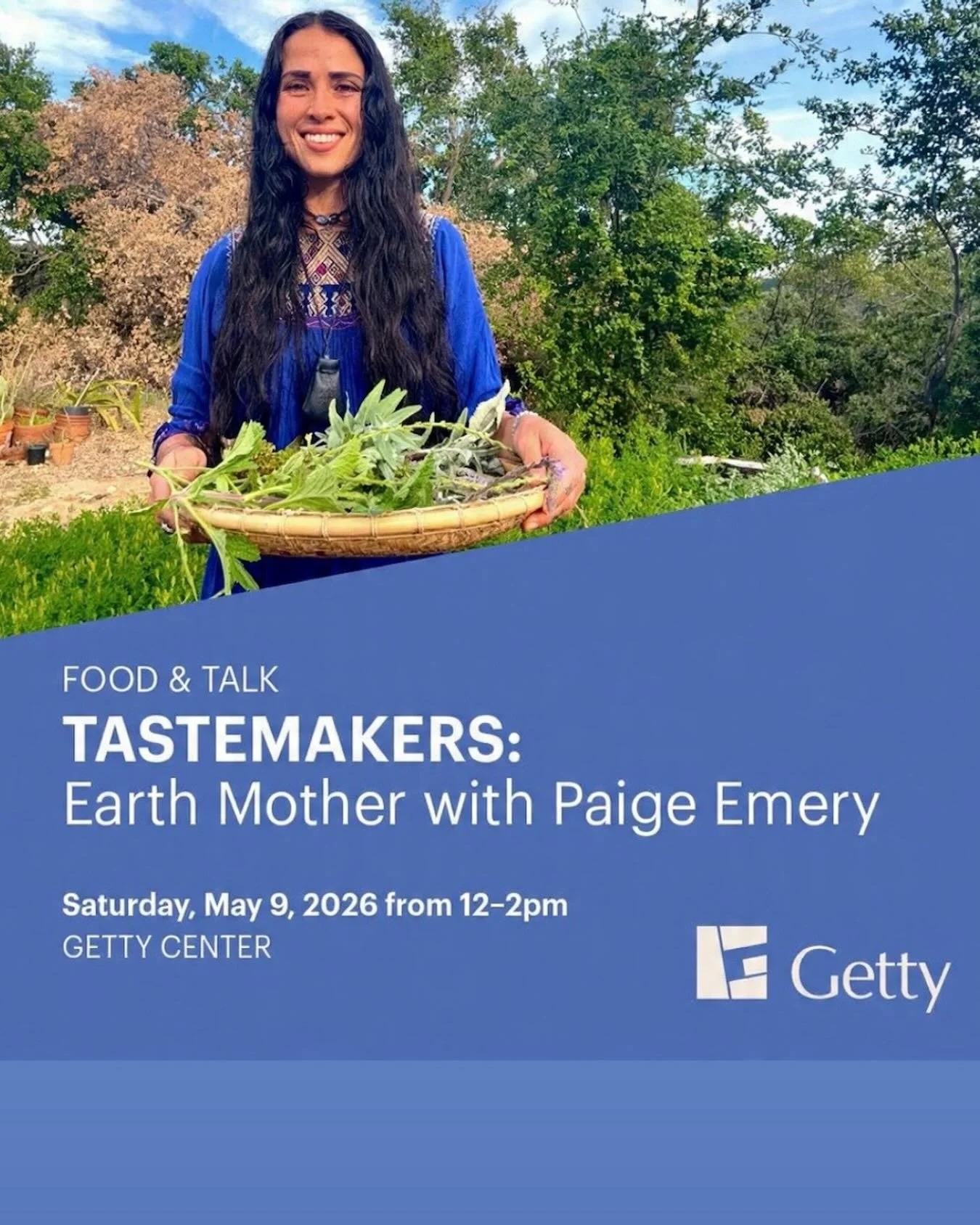 ONE WEEK FROM TODAY! Join ecological artist and herbalist @paigeemery and Mother Tongue cofounder @goldingtontown on May 9 at the Getty for a conversation about being in reciprocal relationship with Mother Earth, ecofeminism and traditional healers. 