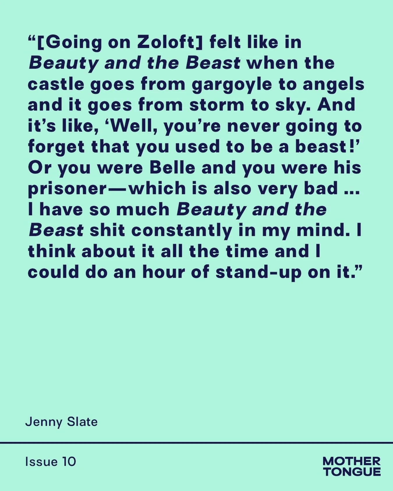 It turns out, @jennyslate has a lot to say about a certain animated Disney classic&mdash;but even more so, normalizing mental health struggles. Speaking to @thessaly, she opens up about her postpartum struggle with anxiety and panic attacks, intrusiv