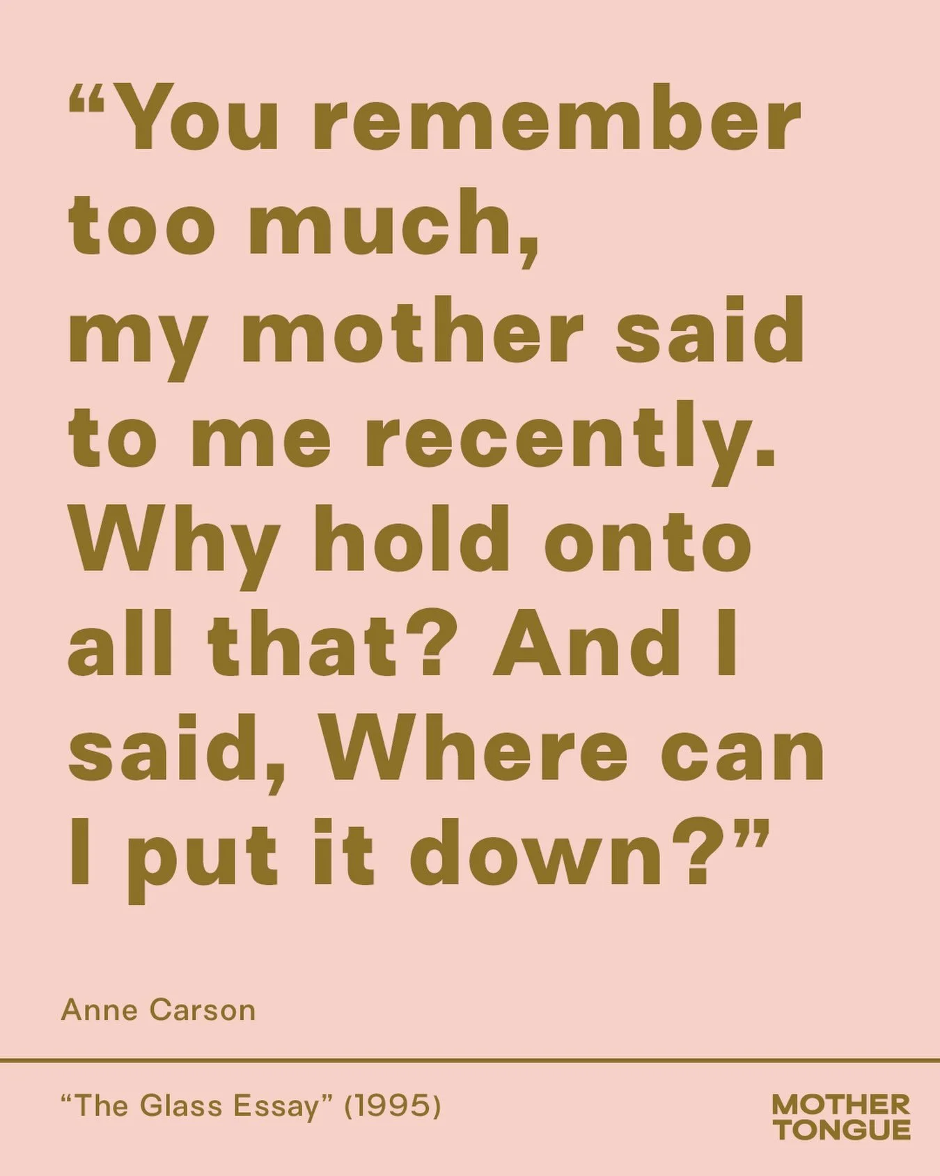 A way with words, would be one way to put it.

Congratulations, to the newly minted Nobel laureate.

#mothertonguemagazine #annecarson #poetry #motherhood #nobelprize