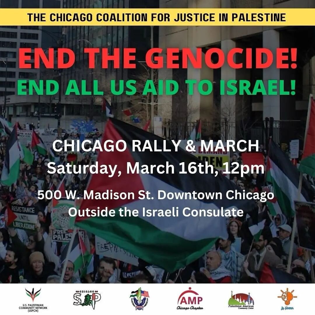 @uspcn 
&mdash;&mdash;
🚨CHICAGO: We continue to protest against our government&rsquo;s complicity in the ongoing Israeli genocide against the Palestinian people in #Gaza! Ramadan or not, we must continue to fill the streets! See you this Saturday at