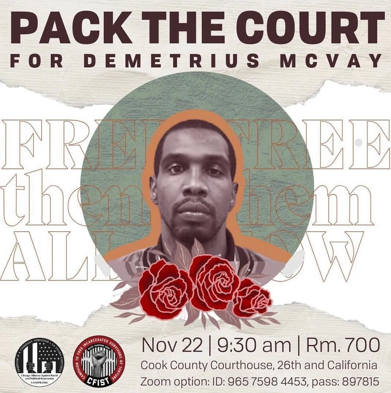 TOMORROW: Join us at 26th and California (9:30am) to support Demetrius McVay and Armando Gutierrez as they fight for their freedom!

Demetrius McVay was wrongfully convicted of murder without any evidence to suggest his guilt! Demetrius has been in p