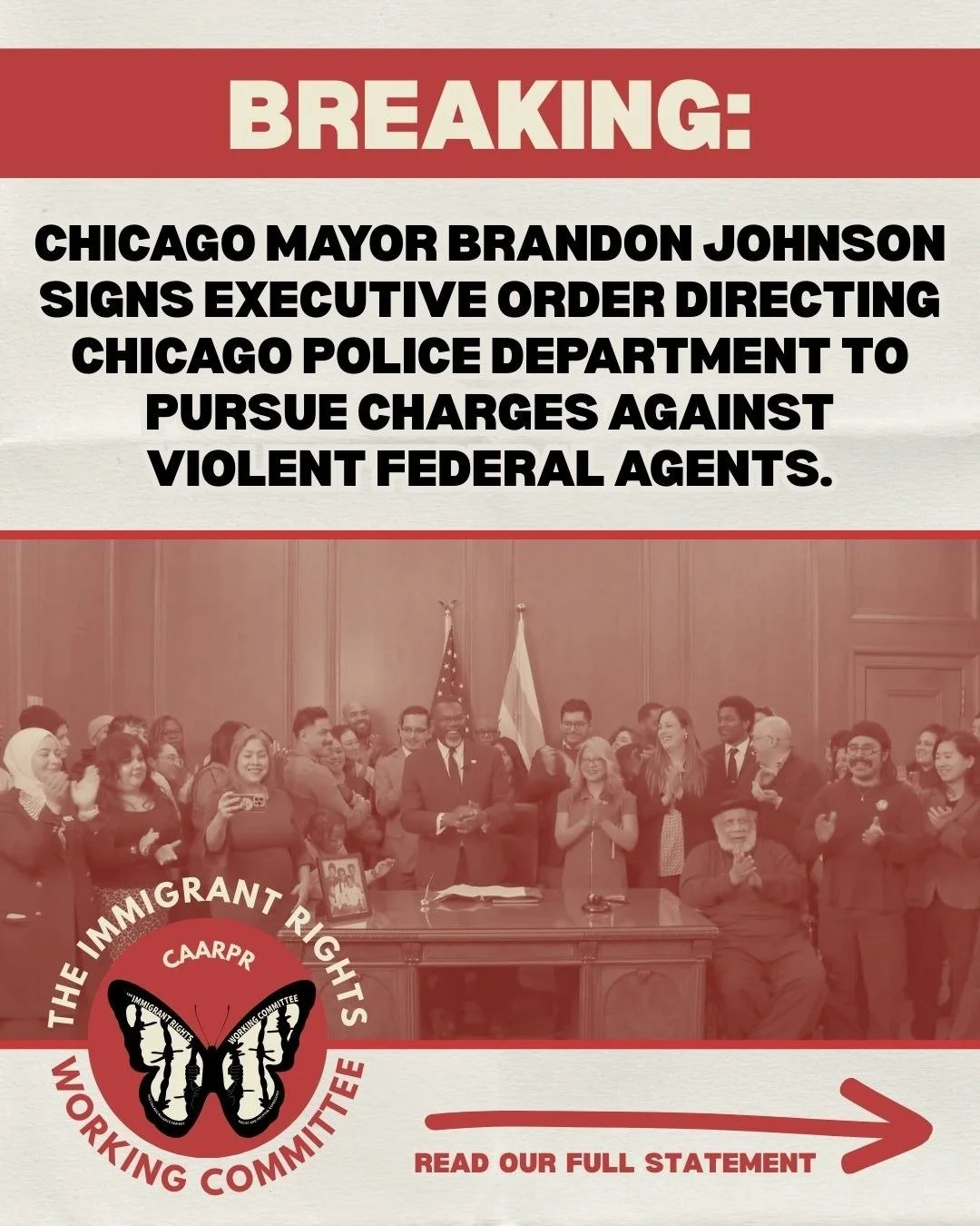Chicago Mayor Brandon Johnson signs Executive Order directing Chicago Police Department to pursue charges against violent federal agents.