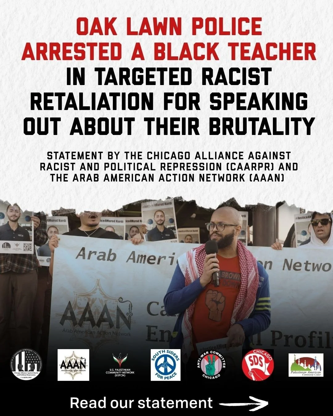 OAK LAWN POLICE ARRESTED A BLACK TEACHER IN TARGETED RACIST RETALIATION FOR SPEAKING OUT ABOUT THEIR BRUTALITY