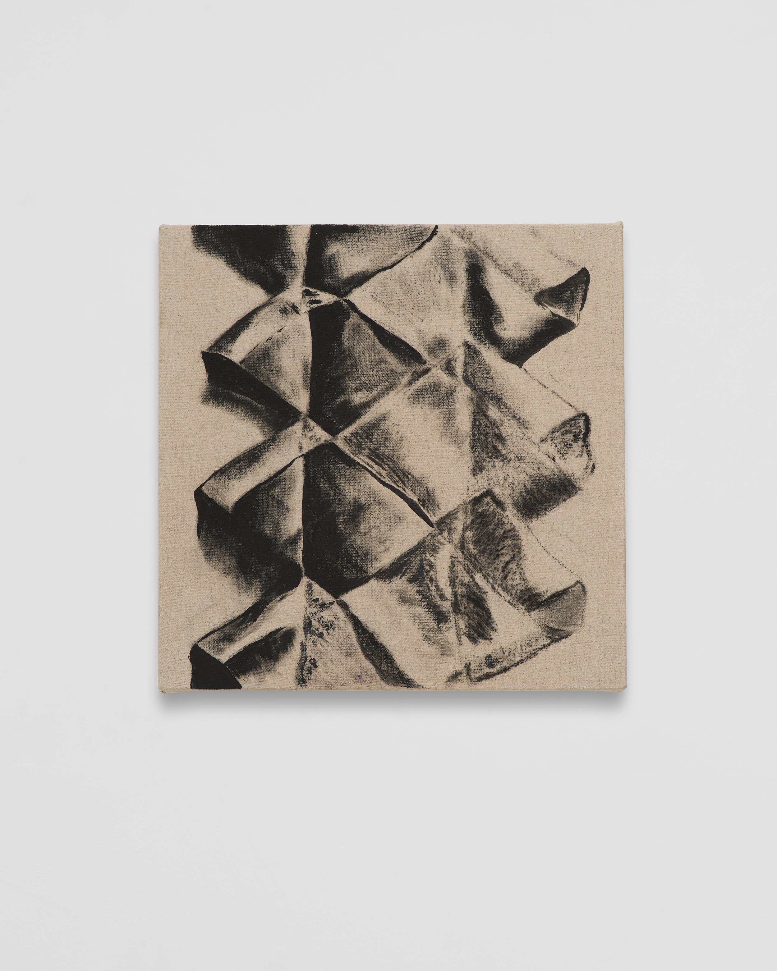 Plaited Band, 2024,
flashe and charcoal on linen, 12 x 12 in.