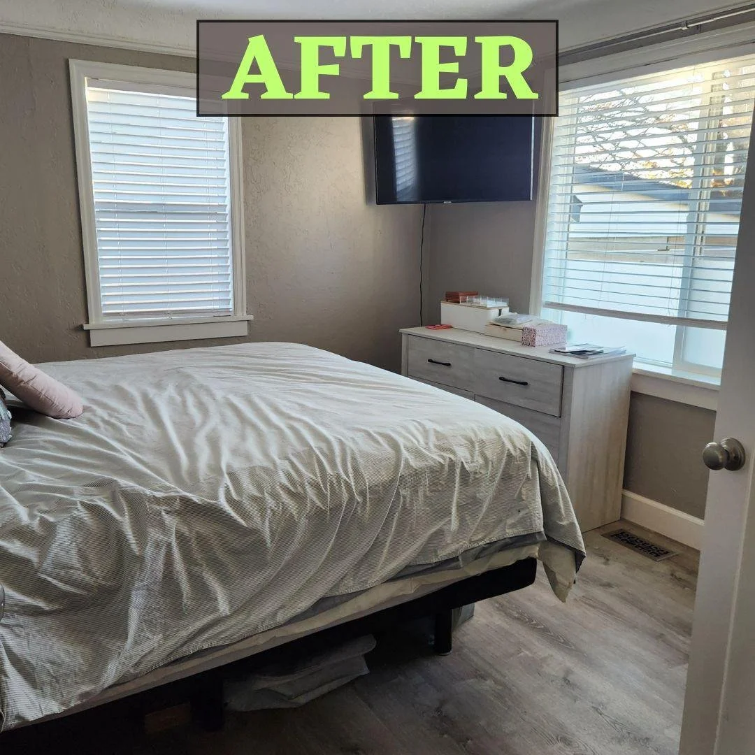 The floor is clear in this bedroom. We decluttered and relocated items and created some new spaces for them, like a sentimental box on the dresser. 

#ProfessionalOrganizing #Decluttering #BedroomOrganizing #MakeSpaceForChange #SortnSell