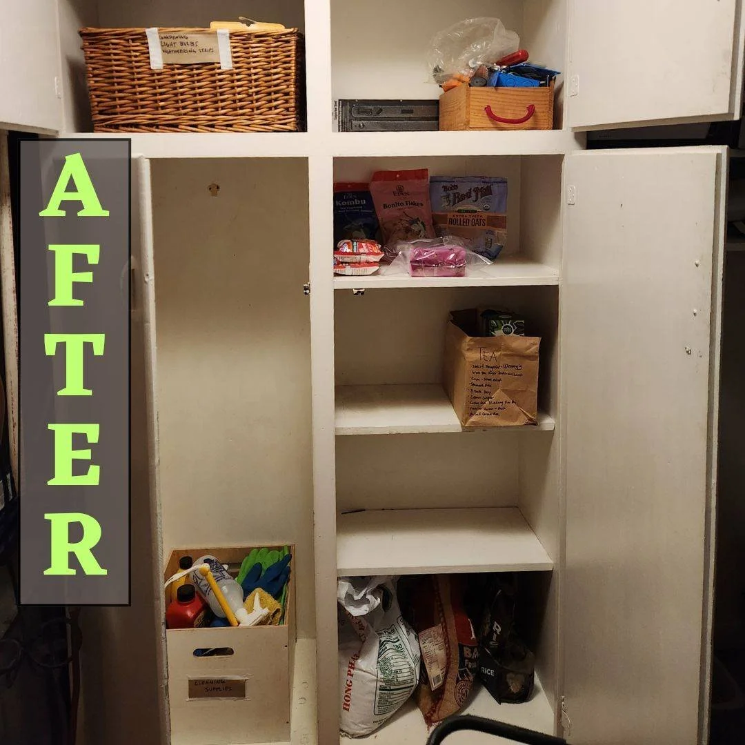 We spent intentional time going through this mudroom closet/pantry. We threw out any food that already expired. We identified items to donate or dispose of and organized things by grouping similar items together. 

#ProfessionalOrganizing #ClosetOrga
