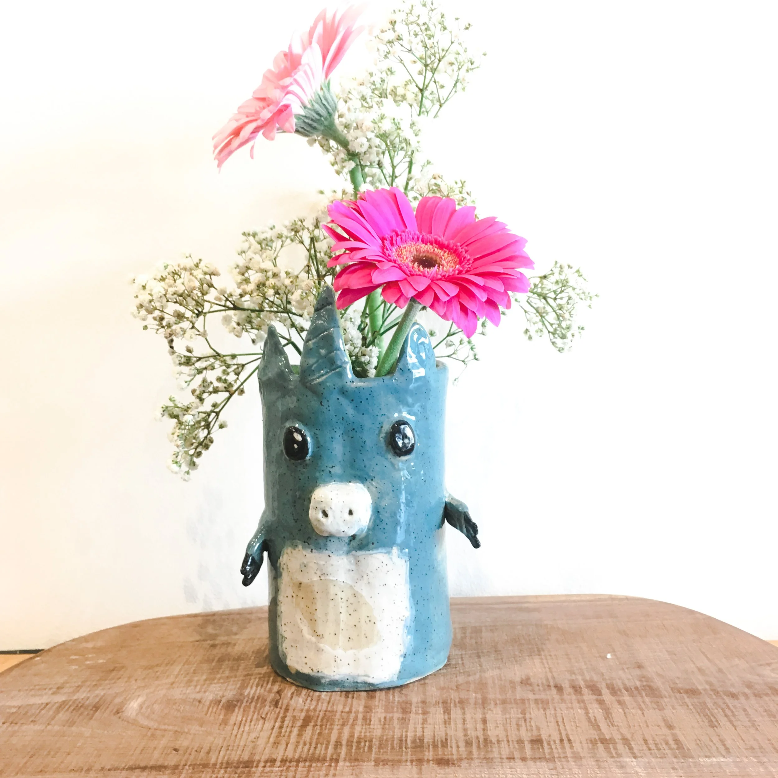 ceramic-bunny-vase-blue-finish; fun-artwork-studio-yeg-art; creative-young-workshop-for-kids; plant-storage-greenery-container; educational-friendly-inclusive