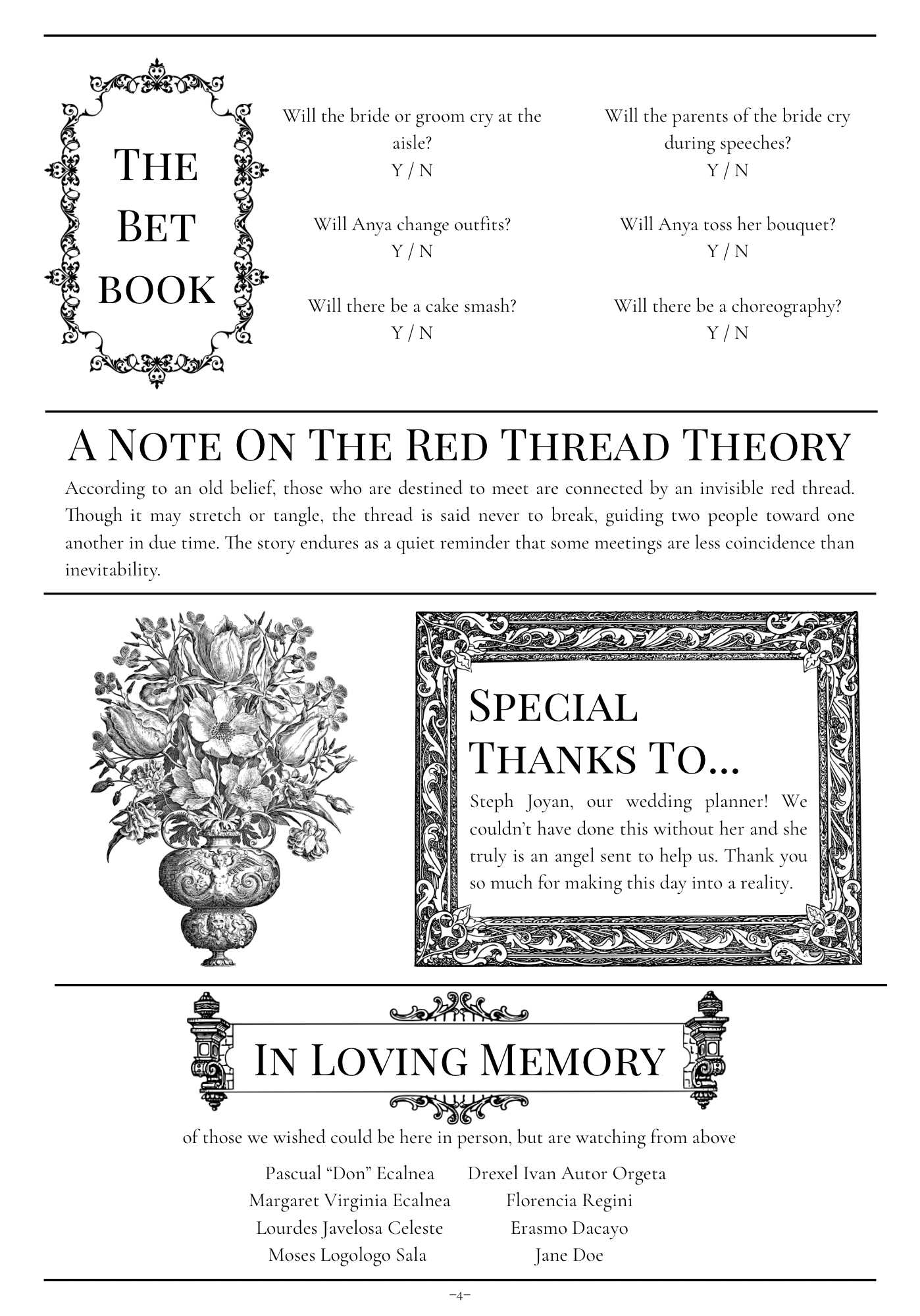 Regency Broadsheet Inspired Program, "The Wedding Courant"