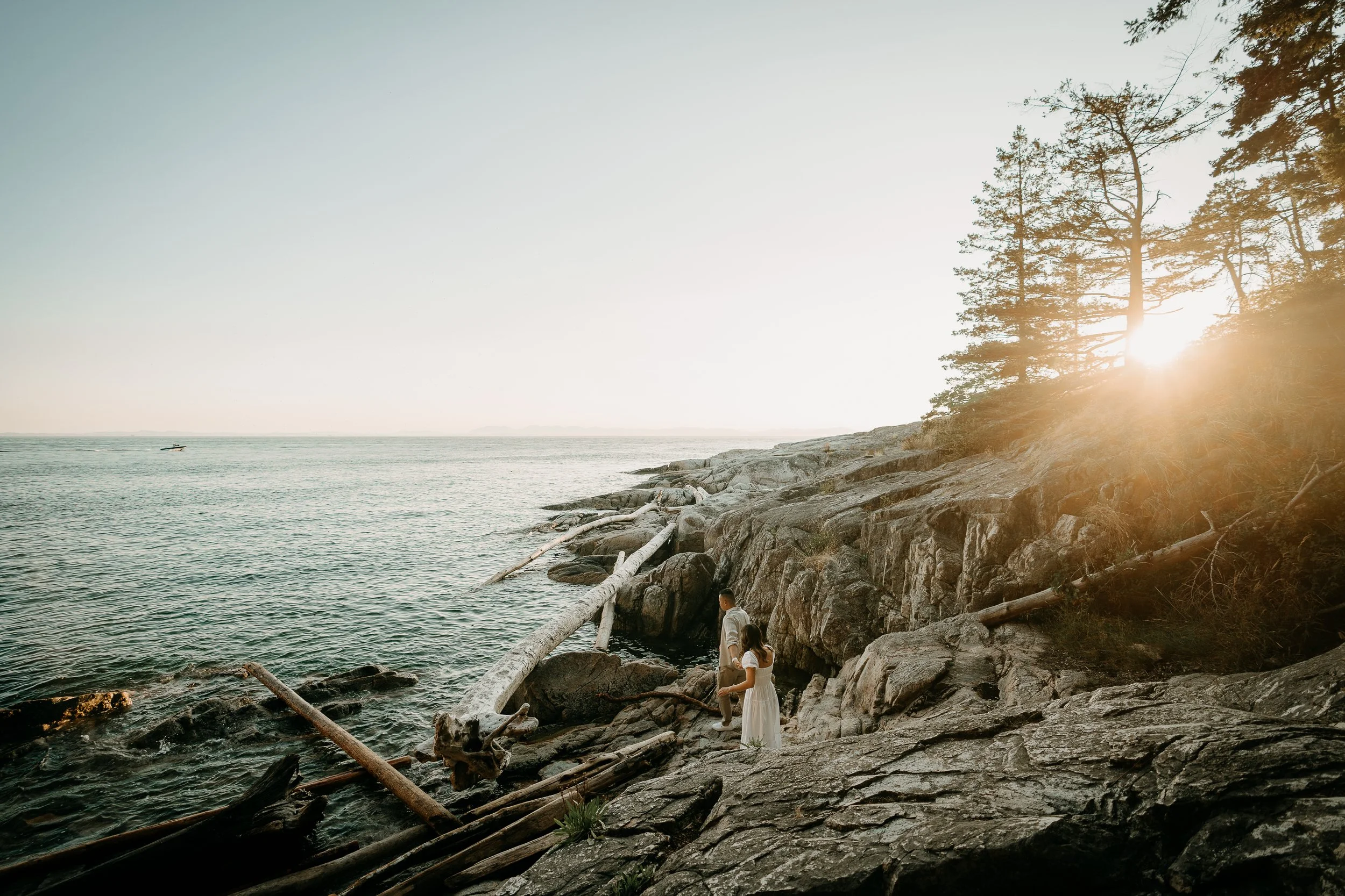 sunset view of lighthouse park engagement