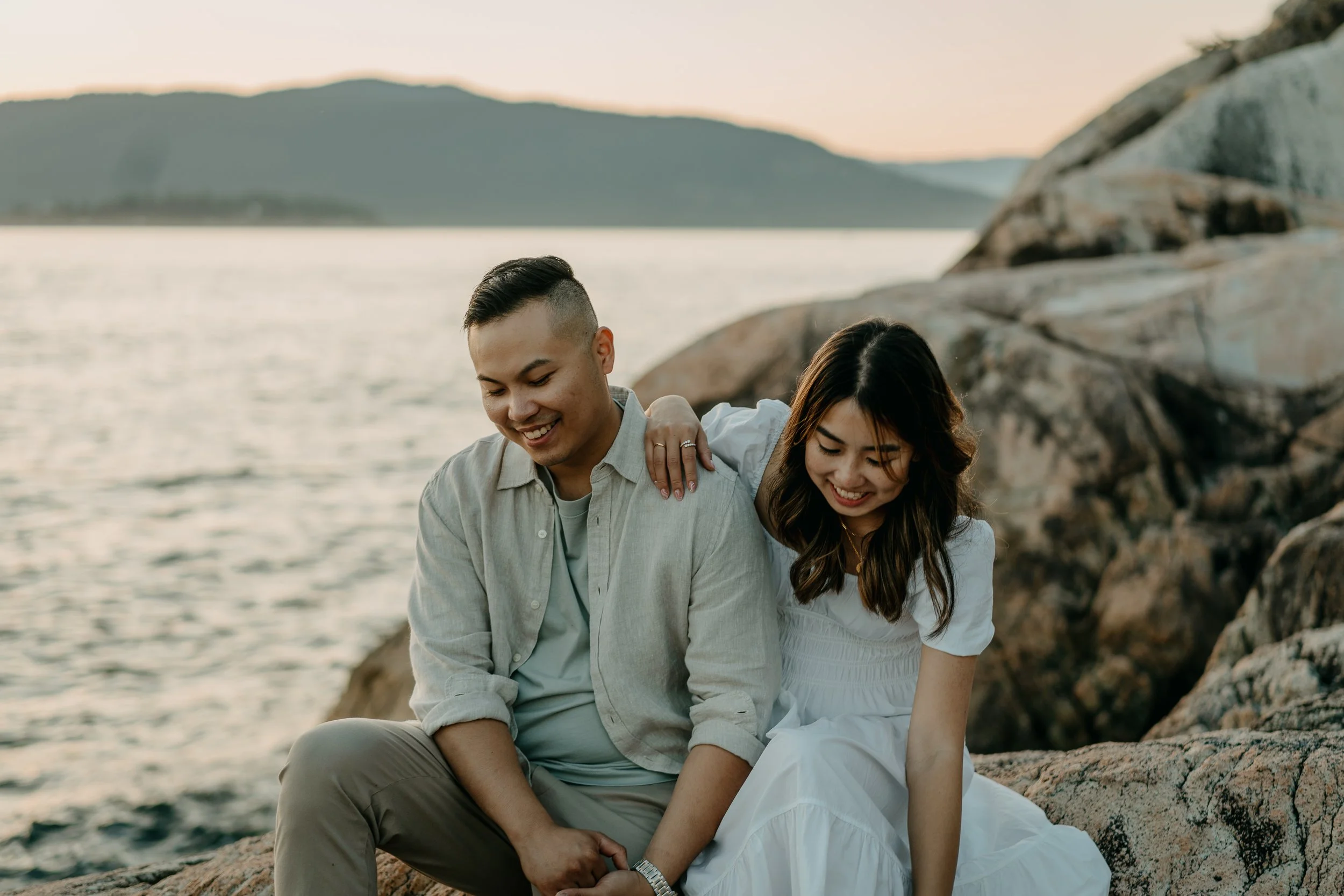 laughing couple engagement session