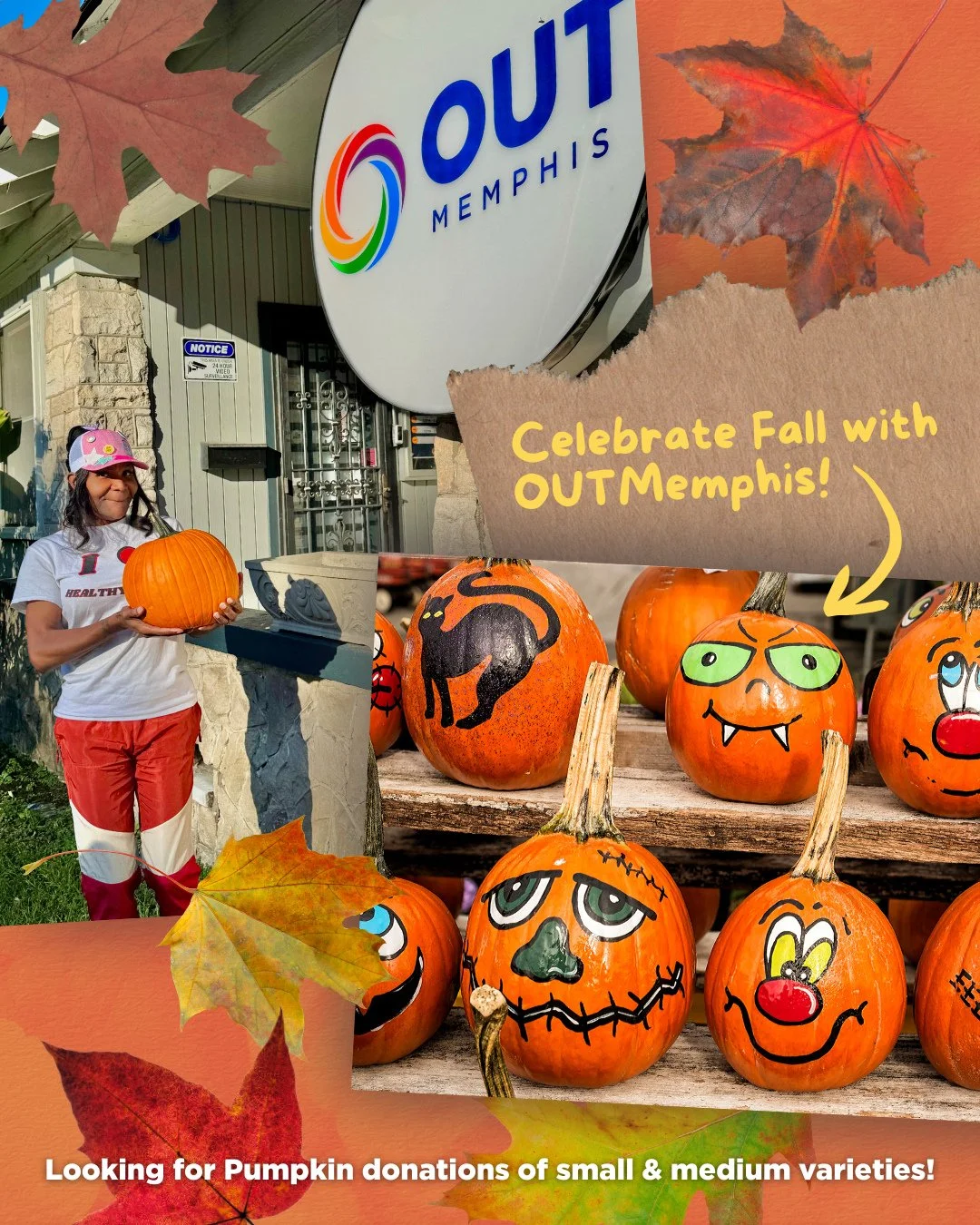 Get ready to slay this spooky season! 🎃⁠
⁠
Join OUTMemphis for Pumpkins &amp; Pride: A Queer Halloween Celebration &mdash; where camp meets creepy and every pumpkin gets a glow-up. ⁠
🎨 Decorate your own pumpkin masterpiece⁠
🔥 Roast s&rsquo;mores &