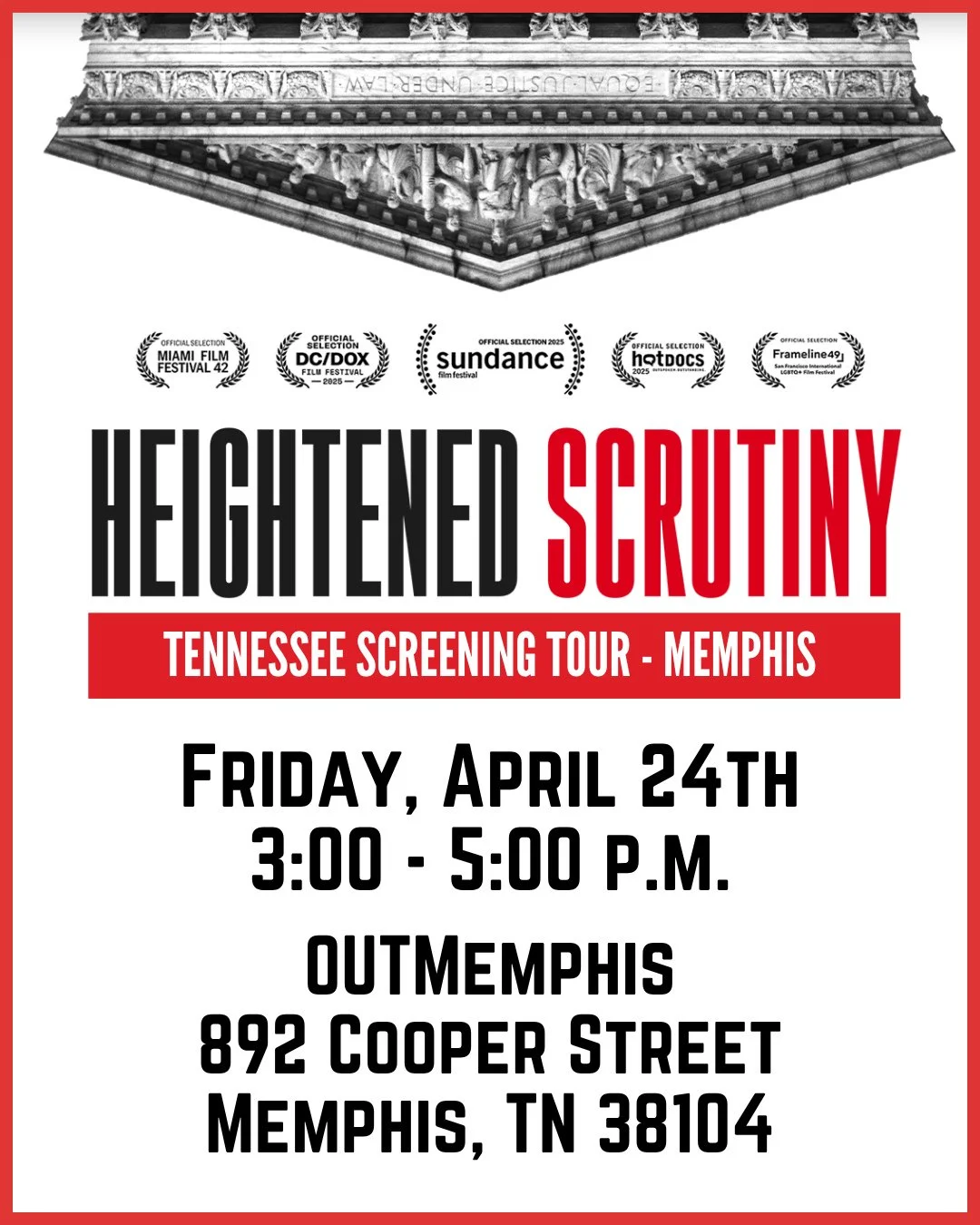 Join us for a powerful afternoon of community, conversation, and awareness as we host a Backyard Film Screening of Heightened Scrutiny!⁠
⁠
April 24, 2026⁠
OUTMemphis Community Center @ 892 S Cooper Street ⁠
3:00 PM &ndash; 5:00 PM ⁠
⁠
We're just on a