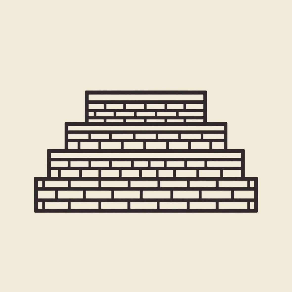 Black line icon showing multiple brick wall layers stacked in a terraced layout, representing multi-tiered retaining wall systems for steep slope landscapes.