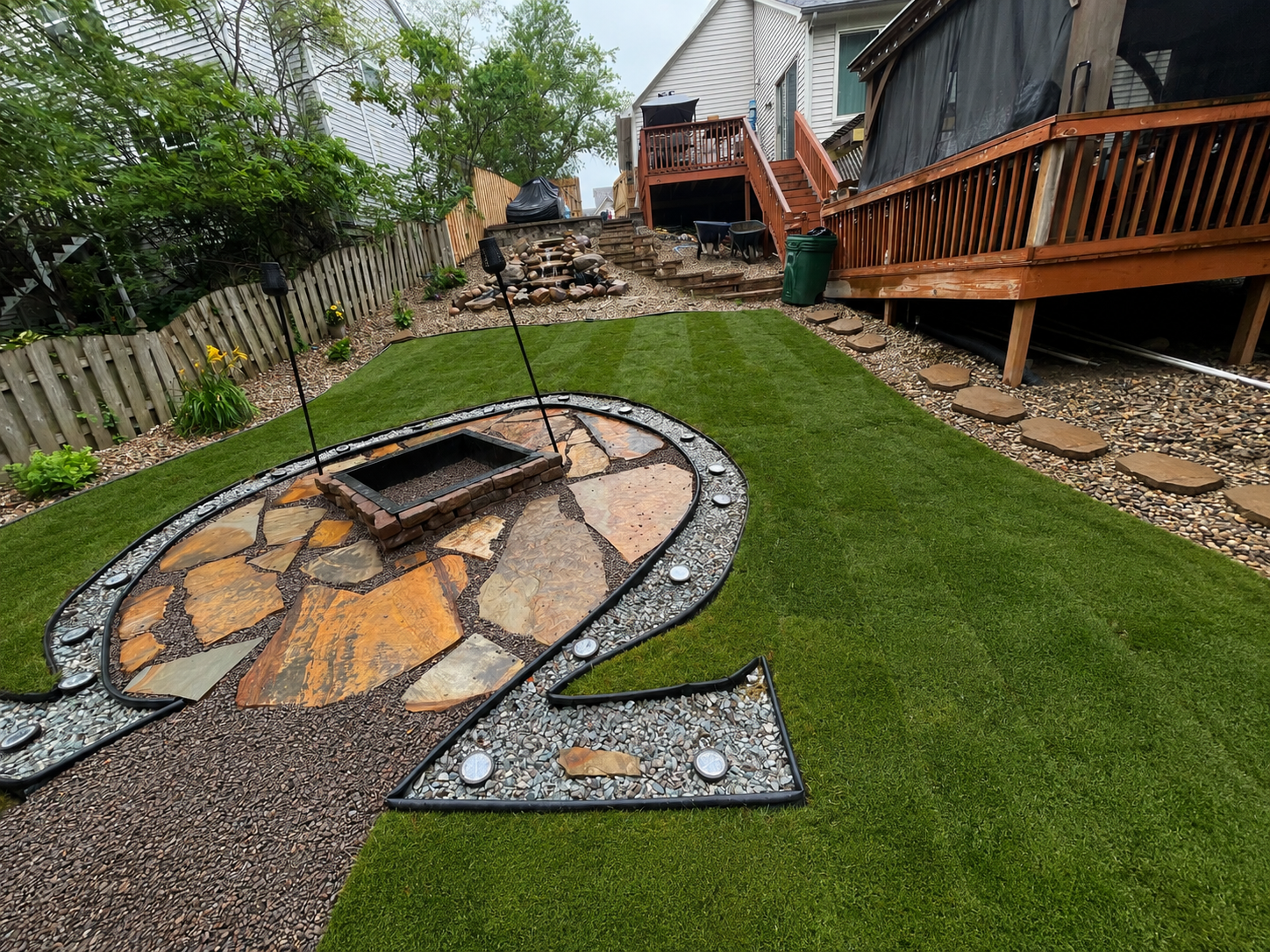 Custom backyard putting green and synthetic turf installation by a professional landscaping service in Indianapolis.