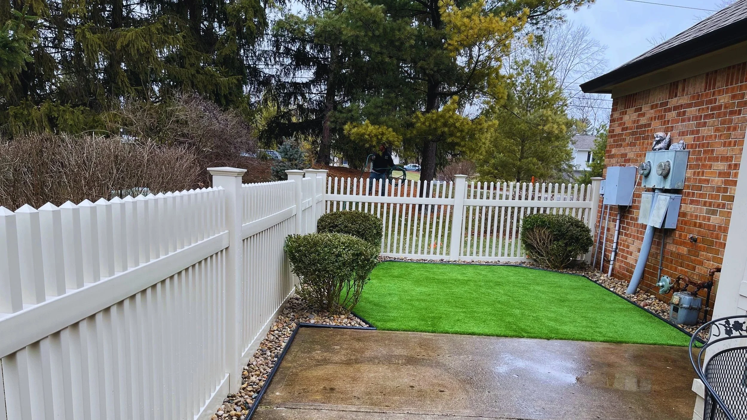 rofessional artificial turf installation in a residential backyard, completed by B&F Landscaping in Indianapolis.