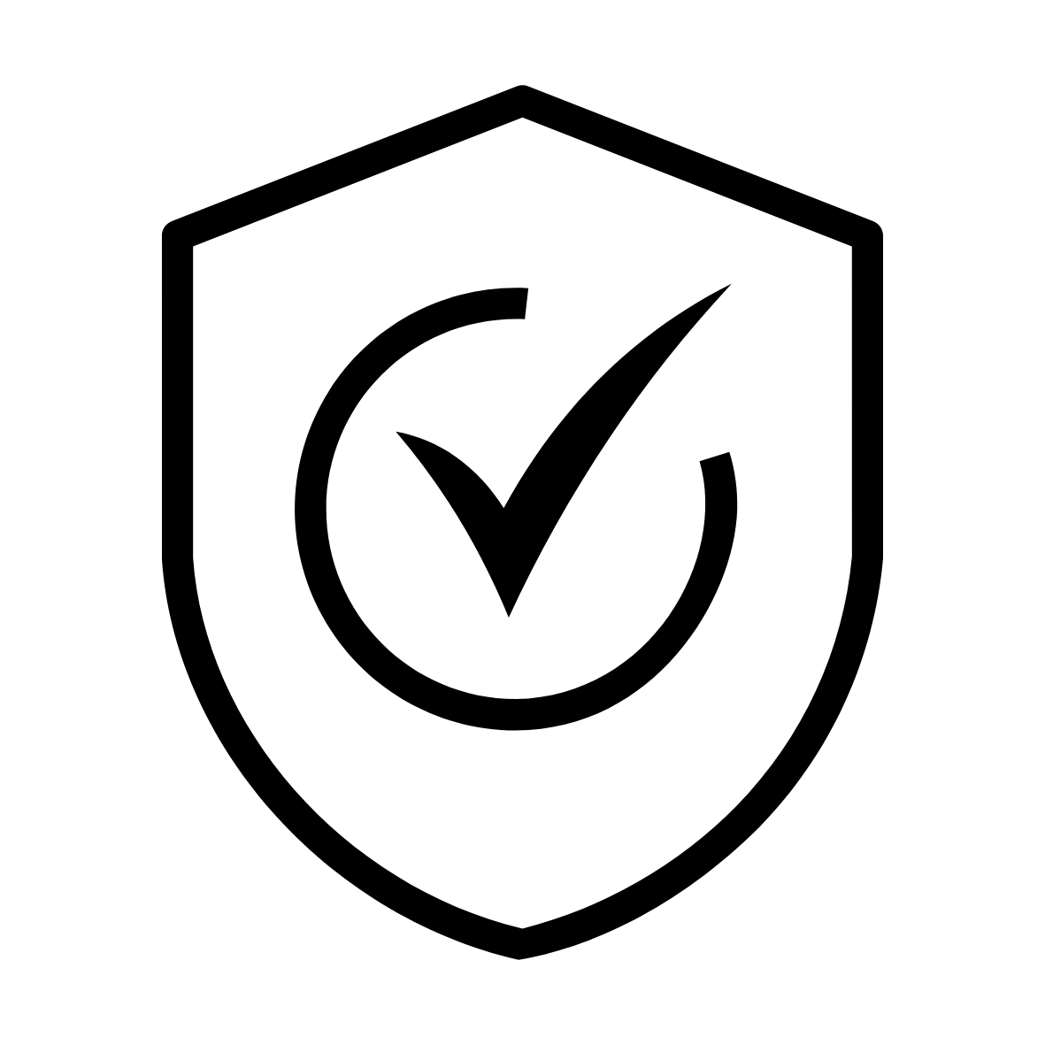 Quality craftsmanship shield icon representing expert outdoor living and hardscape construction.