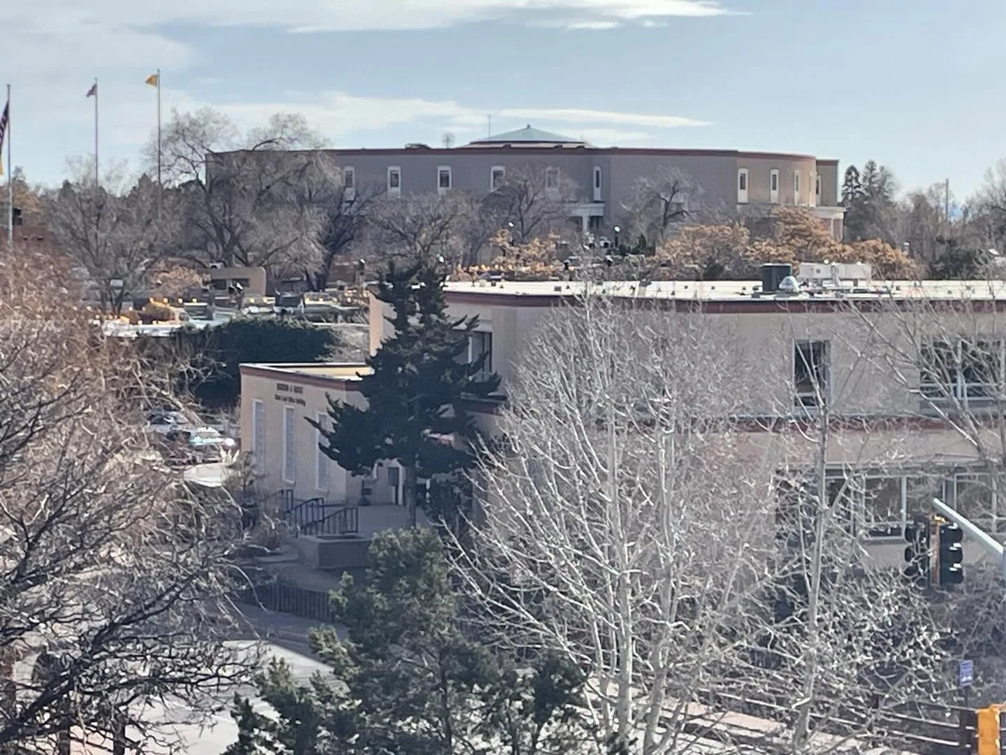 Sitting on our deck at the hotel in Santa Fe looking at the New Mexico State Capital, listening to &ldquo;My Hero&rdquo; from Foo Fighters, and &ldquo;Just Breathe&rdquo; from Eddie Vedder and Pearl Jam. Great birthday trip with and from my beautiful