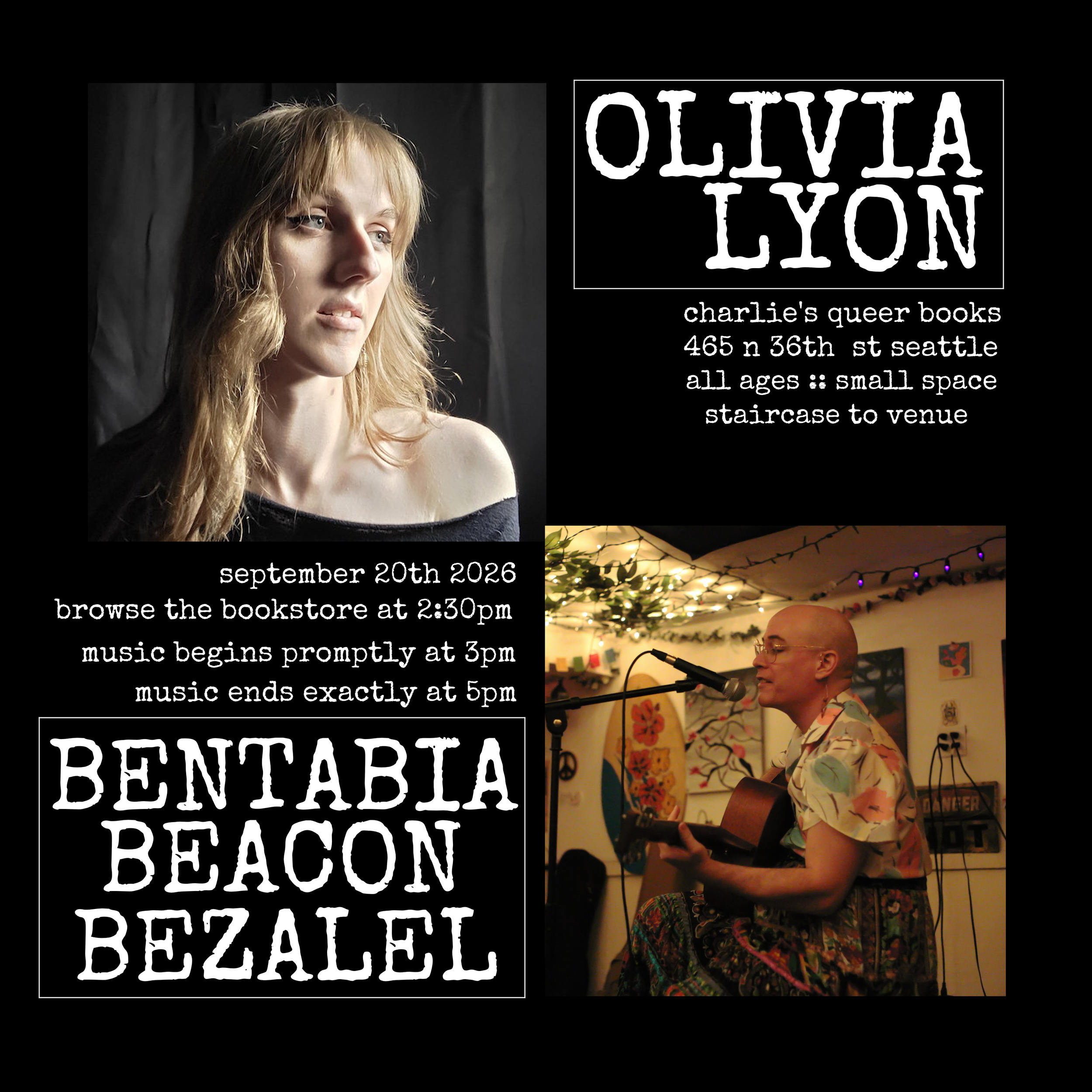 Folk Music at Charlie's Queer Books: Olivia Lyon & Bentabia Beacon Bezalel