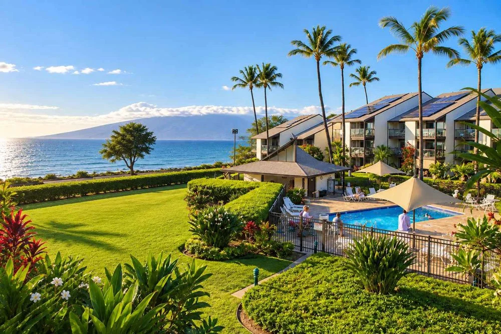 Hale Kamaole vacation rentals with pool and ocean view near Kamaole Beach Park III in Kihei, Maui
