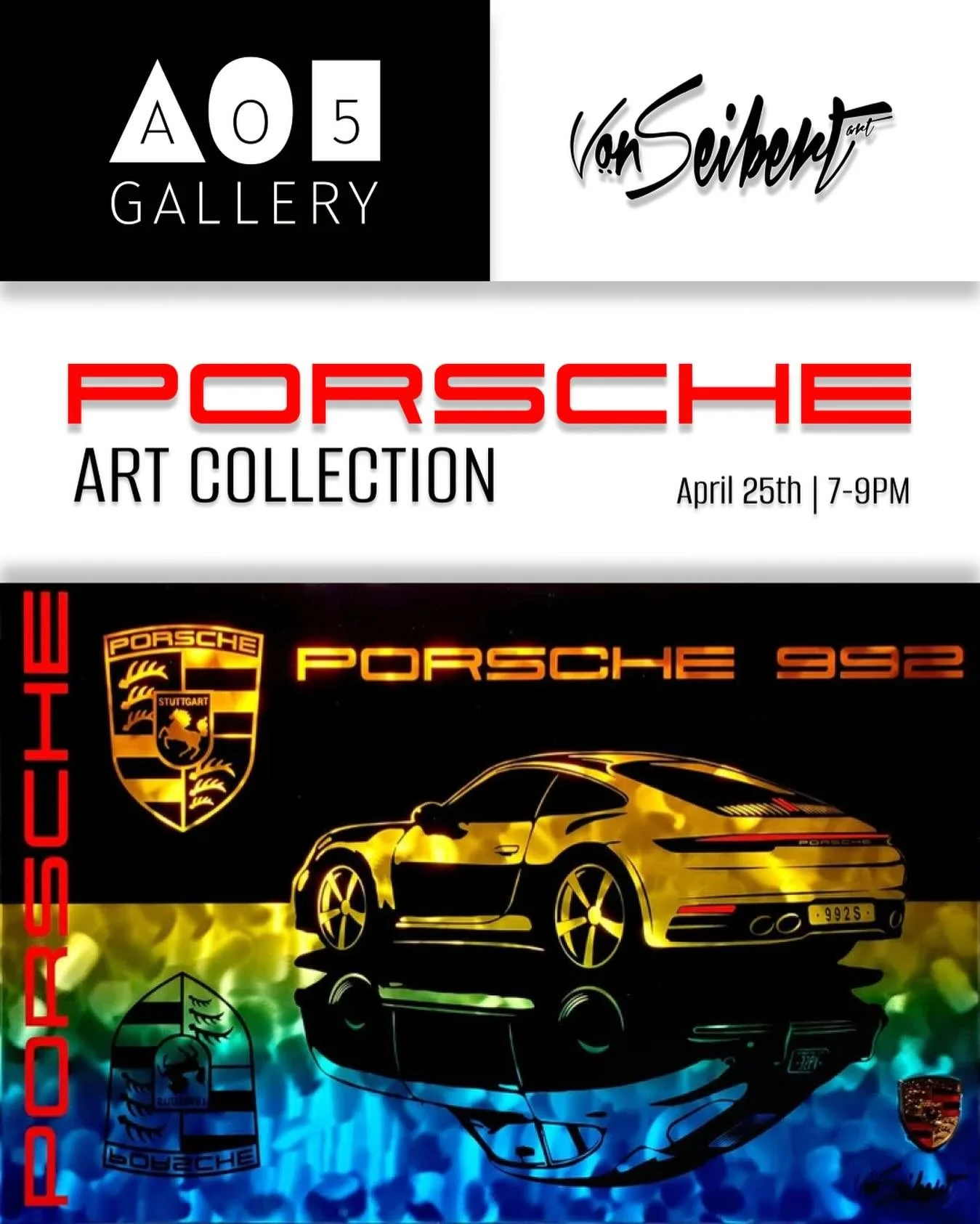 Porsche collectors and enthusiasts are invited to a special solo exhibition by international award-winning artist Eric Von Seibert at Ao5 Gallery in Austin on April 25.