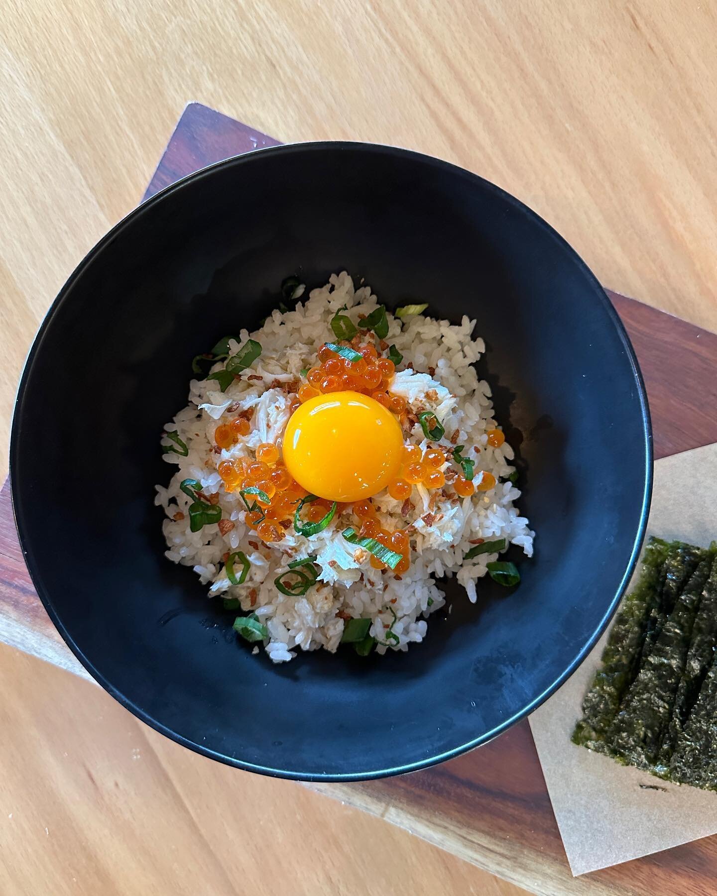 🦀 Crab &amp; Ikura Don 🍚!

Now on the Dinner Menu!

One of Our Casual Things to Eat and Make. 

Look at that Sexy La Bahn Ranch Egg Yolk!
No Filter Needed.  Just get it in your belly!