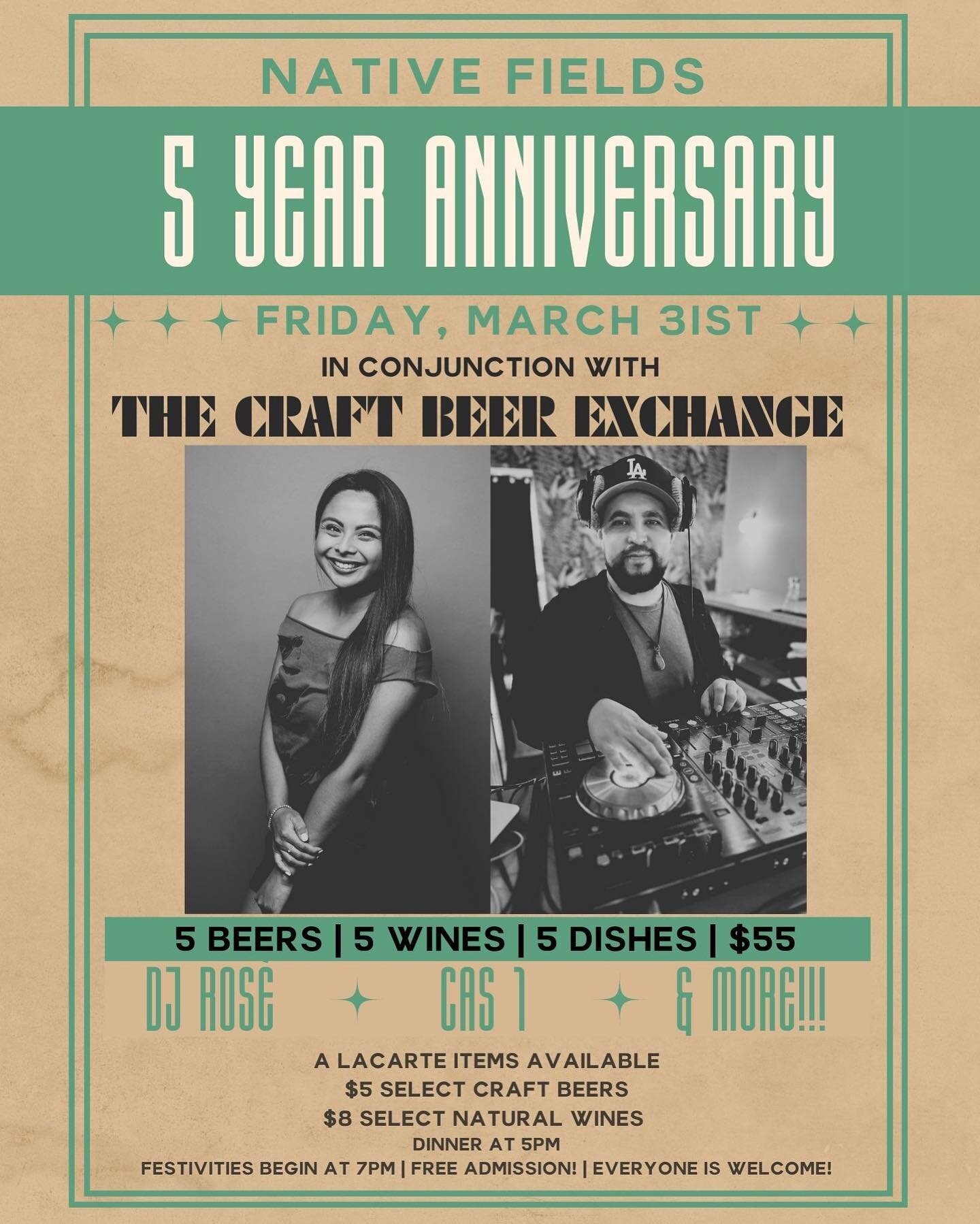 Join Us this Friday!

It&rsquo;s Our Birthday! 
March 31st
Dinner Starts 5pm
Festivities Begin at 7pm-11pm

In Conjunction with Our Homies 
The Craft Beer Exchange

In Honor of Women&rsquo;s History Month
We Have Female Produced Beers, Wines and Musi