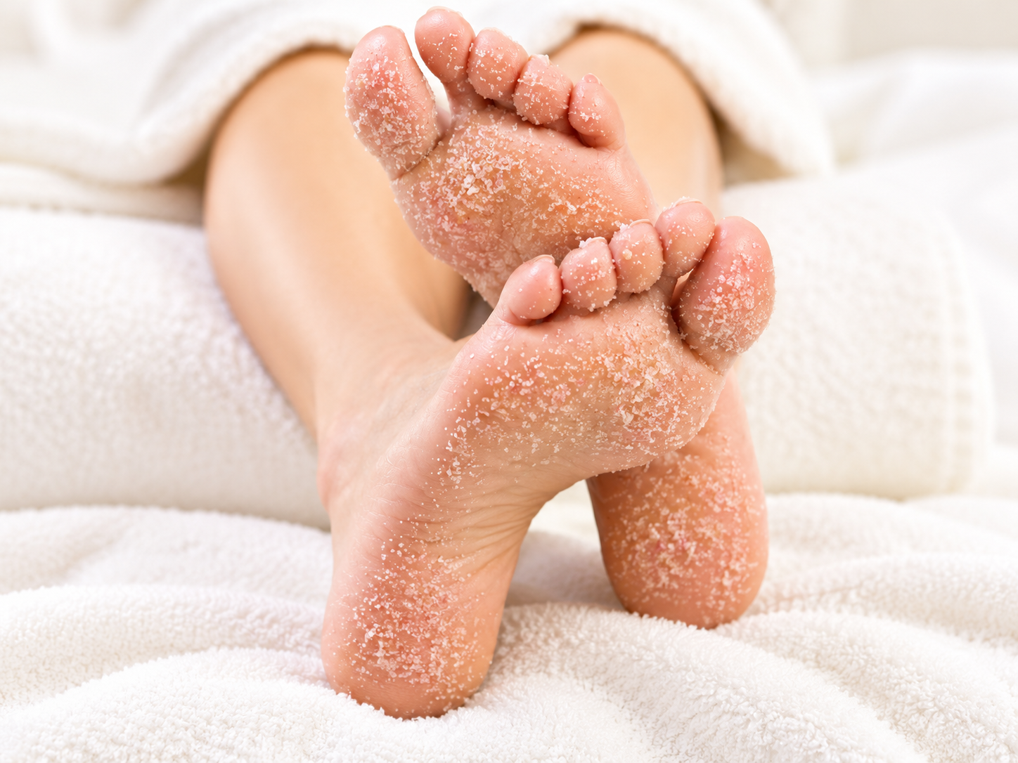 Salt scrub, rejuvenate, foot massage
