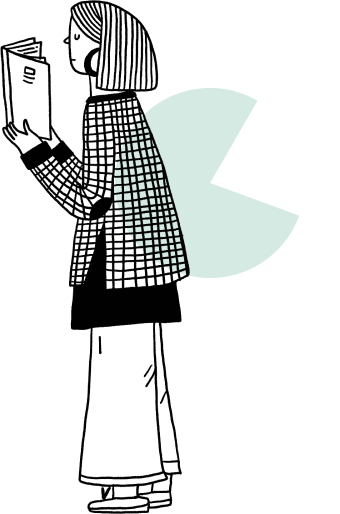 Illustration of an entrepreneur reading about building her new start up business