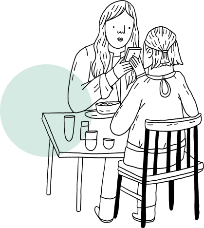 Illustration of business owner and Katie Emslie starting the creative process