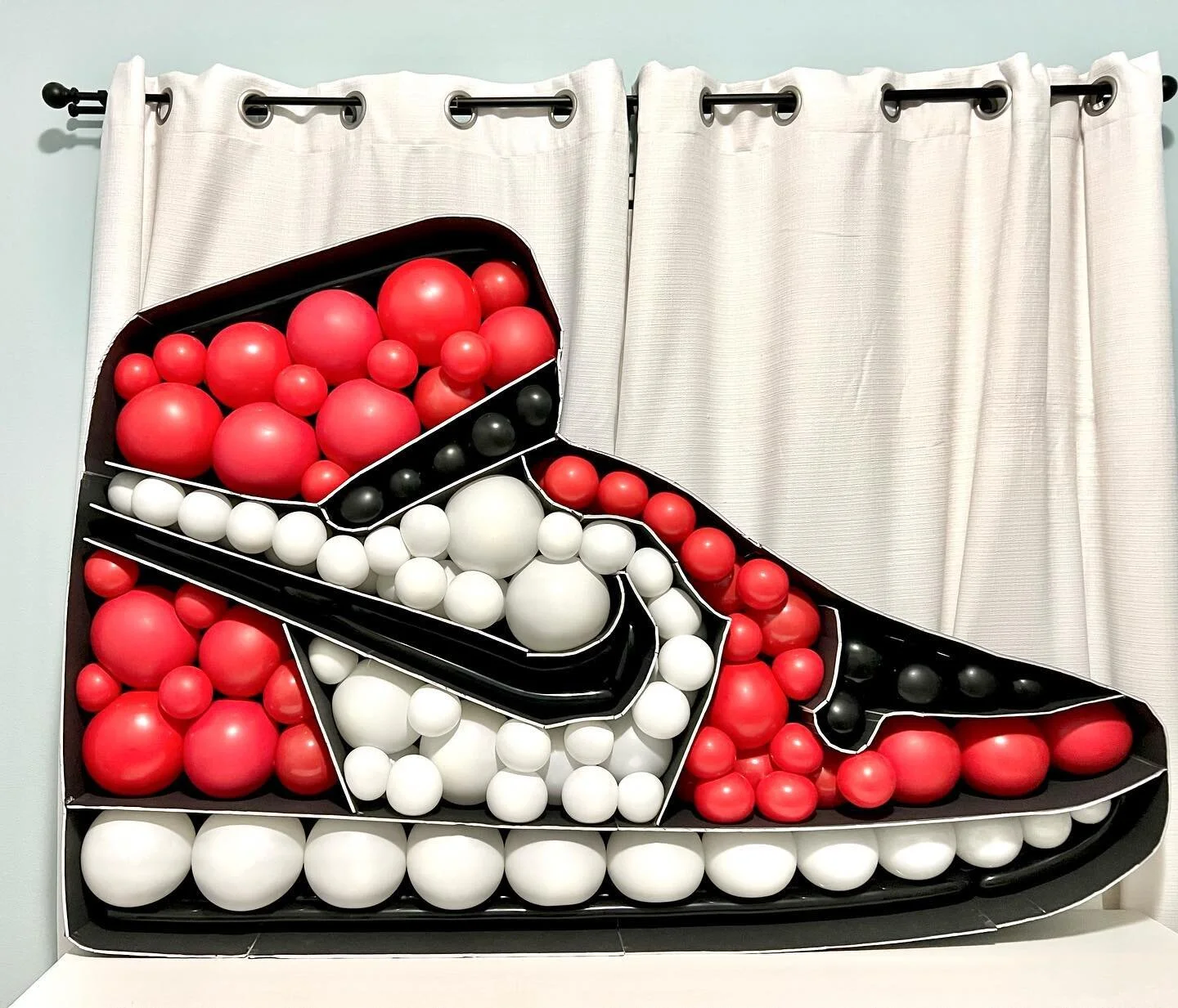 My first ever mosaic for my sons birthday party! Trying to find balloons for an eleven year old can be tricky, this was perfect for his &ldquo;Air Jordan&rdquo; theme! It was the most labor intensive project I have done but I love how it turned out! 