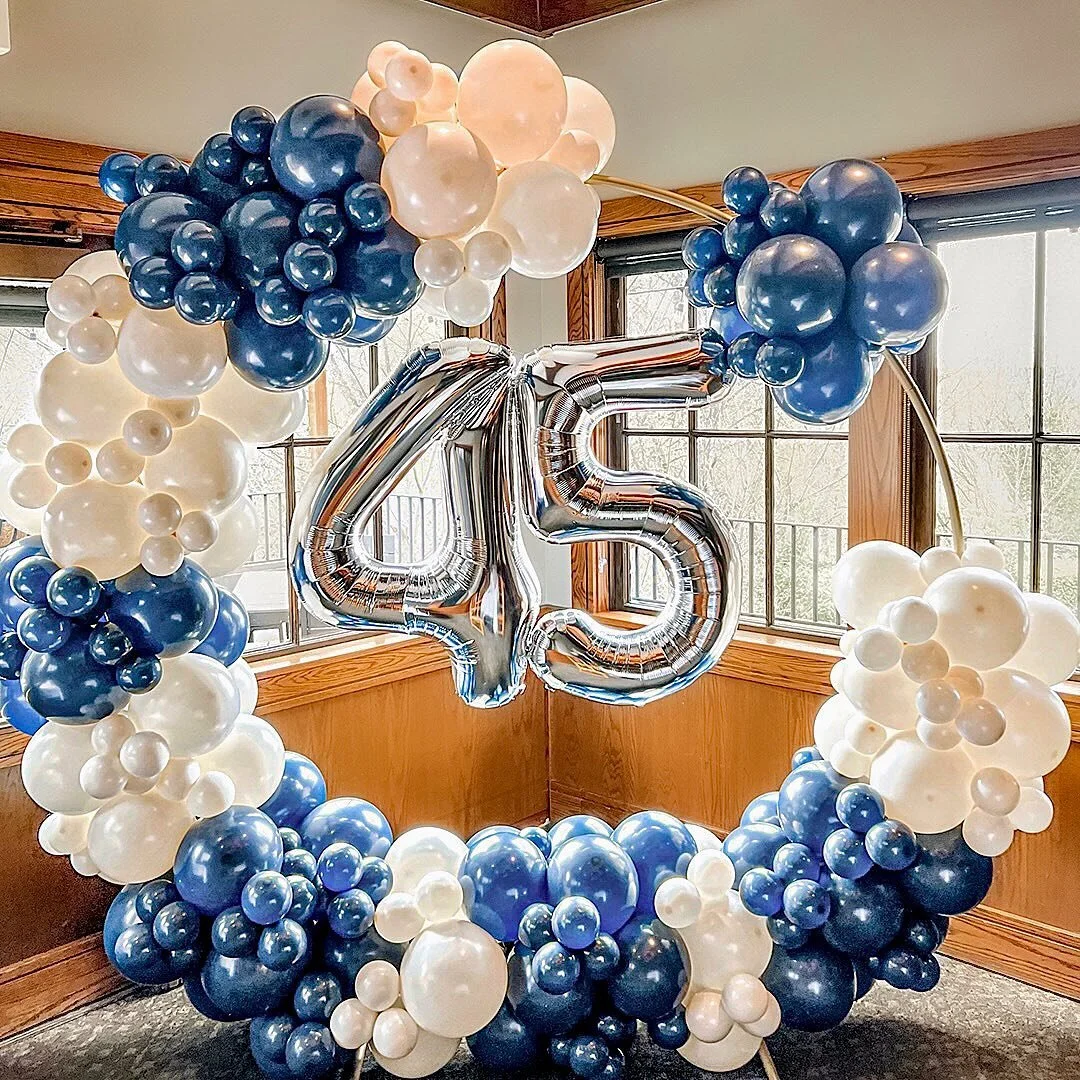 A 45th birthday celebration at @stanleyandseaforts! The hoop frame is my favorite arrangement for restaurant setups. Most restaurants have limited time you have access to the space which can be hard when decorating for an event. My hoops come pre-ass