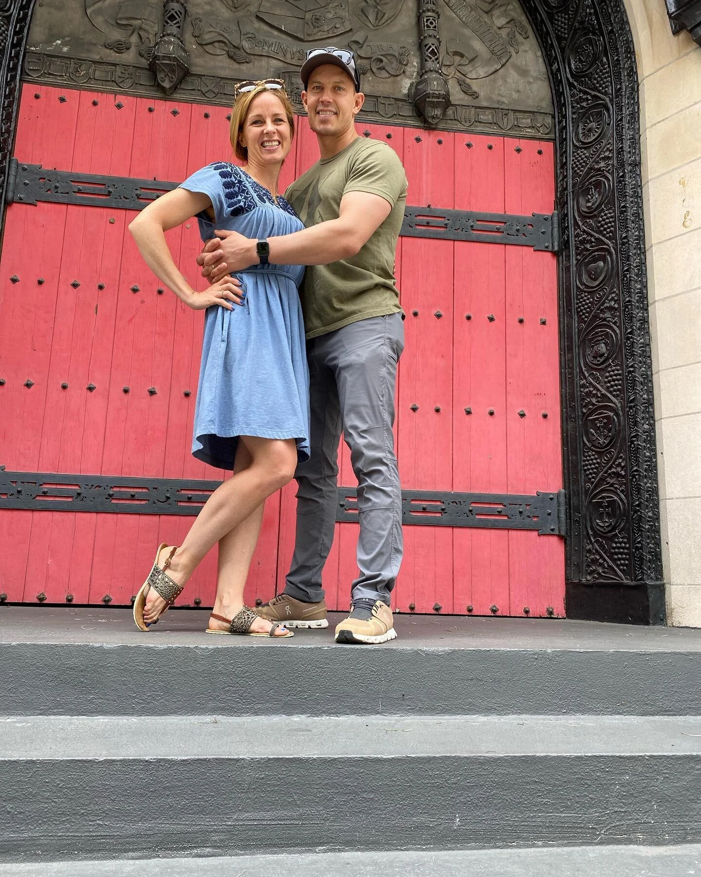 The other day we were coming home from a bday party of our son&rsquo;s friend. We stumbled across the church we got married in, 12 years ago. Our son LOVES to hear about this day, and wanted to take pictures of us in front of its red door. 

Standing